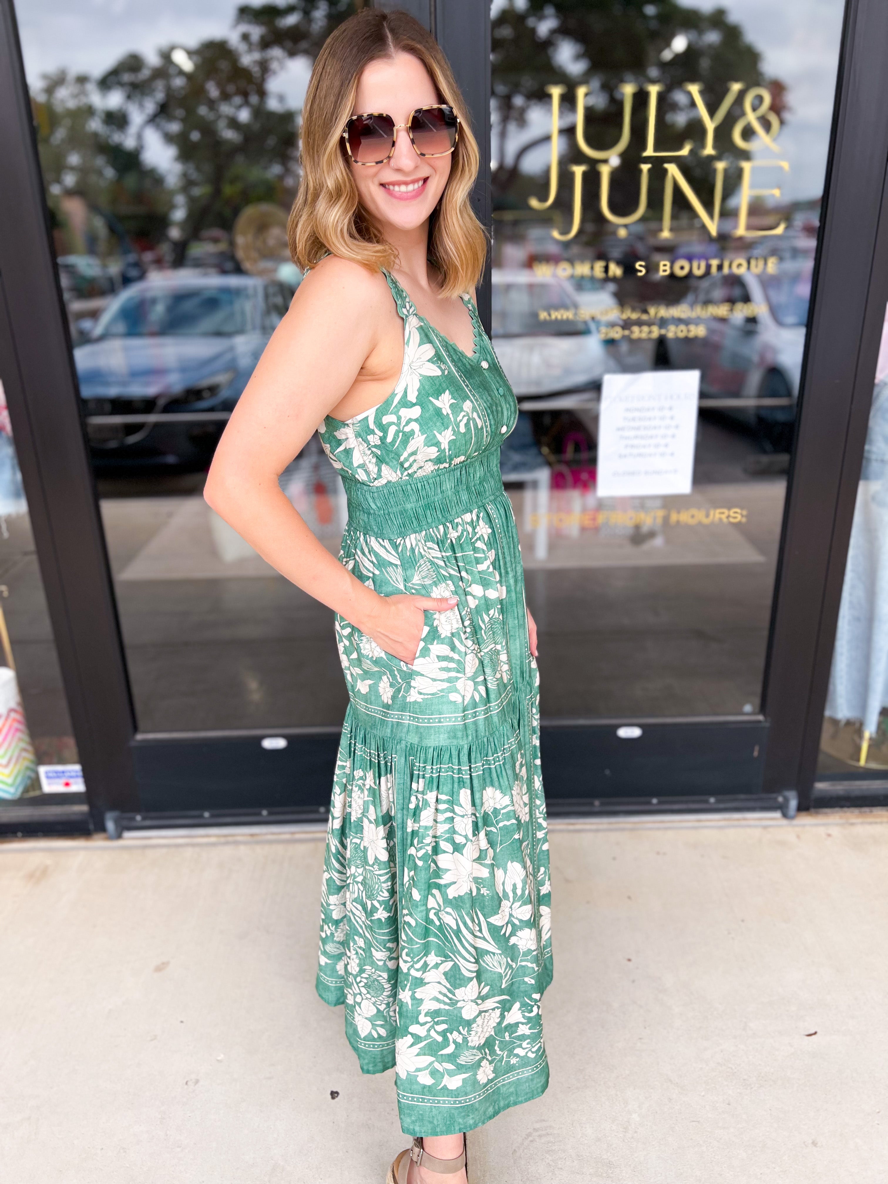 The Madrid Midi Dress-500 Midi-ENTRO-July & June Women's Fashion Boutique Located in San Antonio, Texas