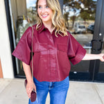 Utility Shirt Jacket - Wine-200 Fashion Blouses-GLAM-July & June Women's Fashion Boutique Located in San Antonio, Texas
