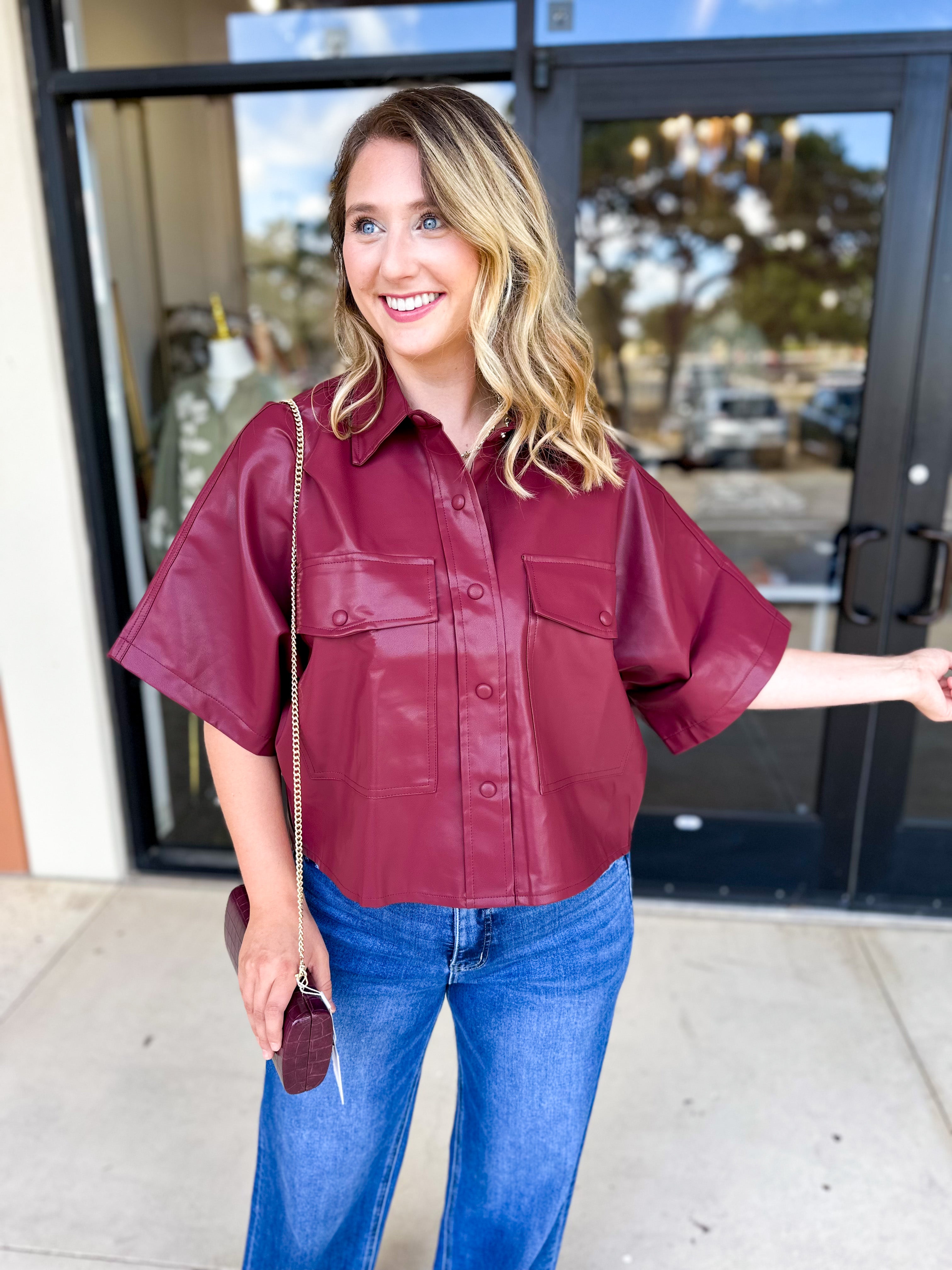 Utility Shirt Jacket - Wine-200 Fashion Blouses-GLAM-July & June Women's Fashion Boutique Located in San Antonio, Texas