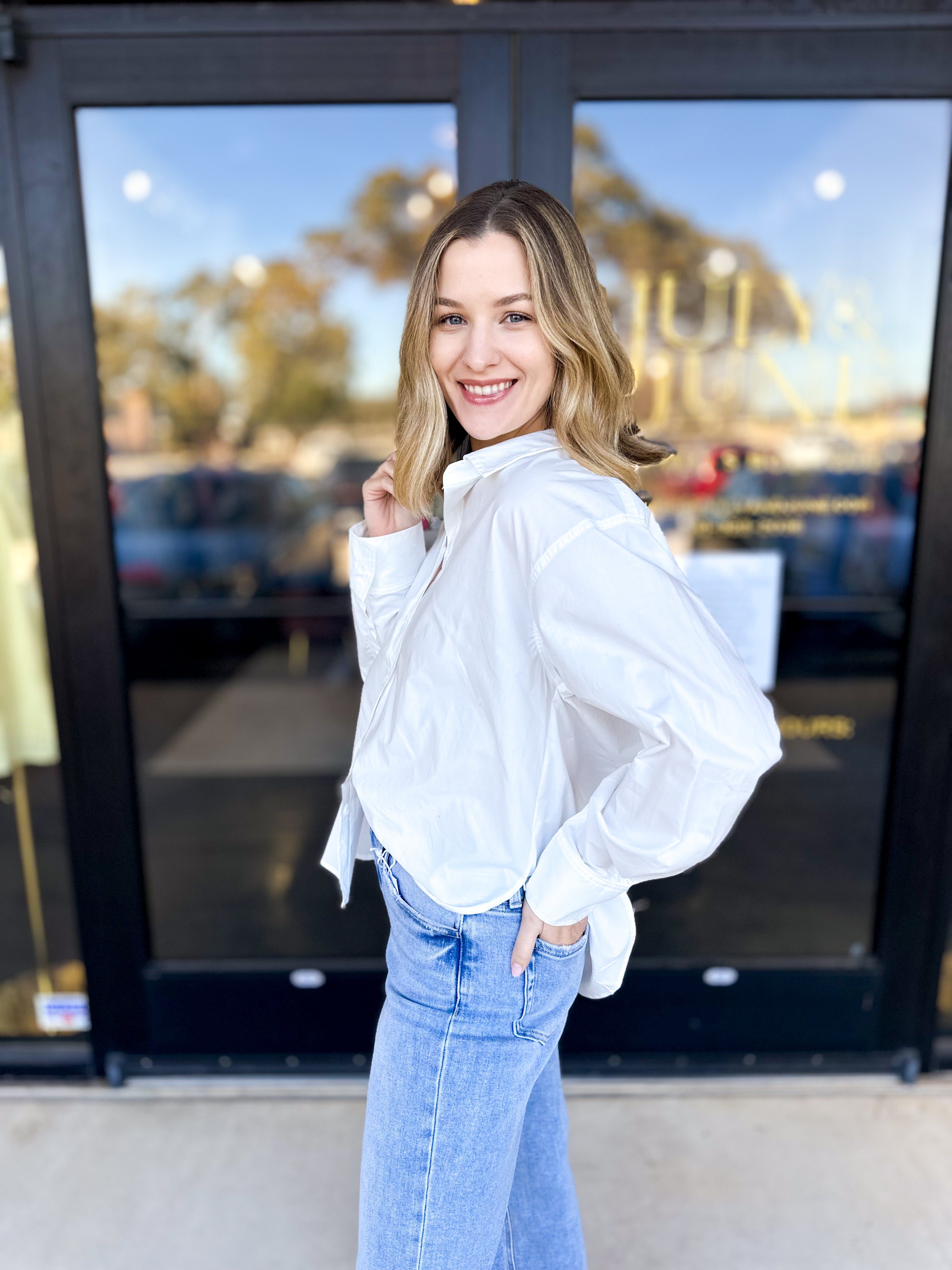 Your Best Friend Button Down Blouse - Ivory-200 Fashion Blouses-SKIES ARE BLUE-July & June Women's Fashion Boutique Located in San Antonio, Texas