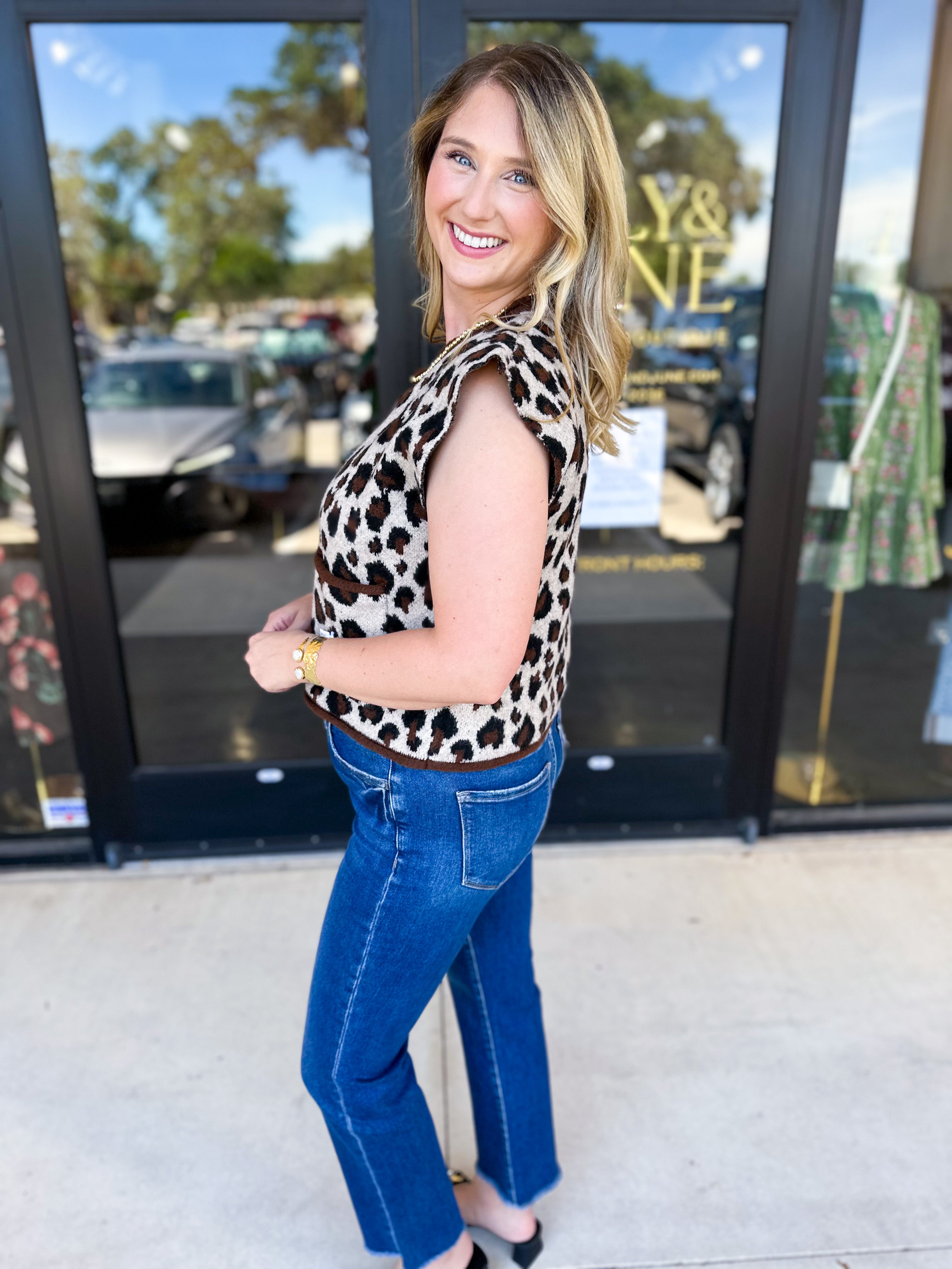 Trendy Cheetah Button Cardigan-230 Sweaters/Cardis-ENTRO-July & June Women's Fashion Boutique Located in San Antonio, Texas