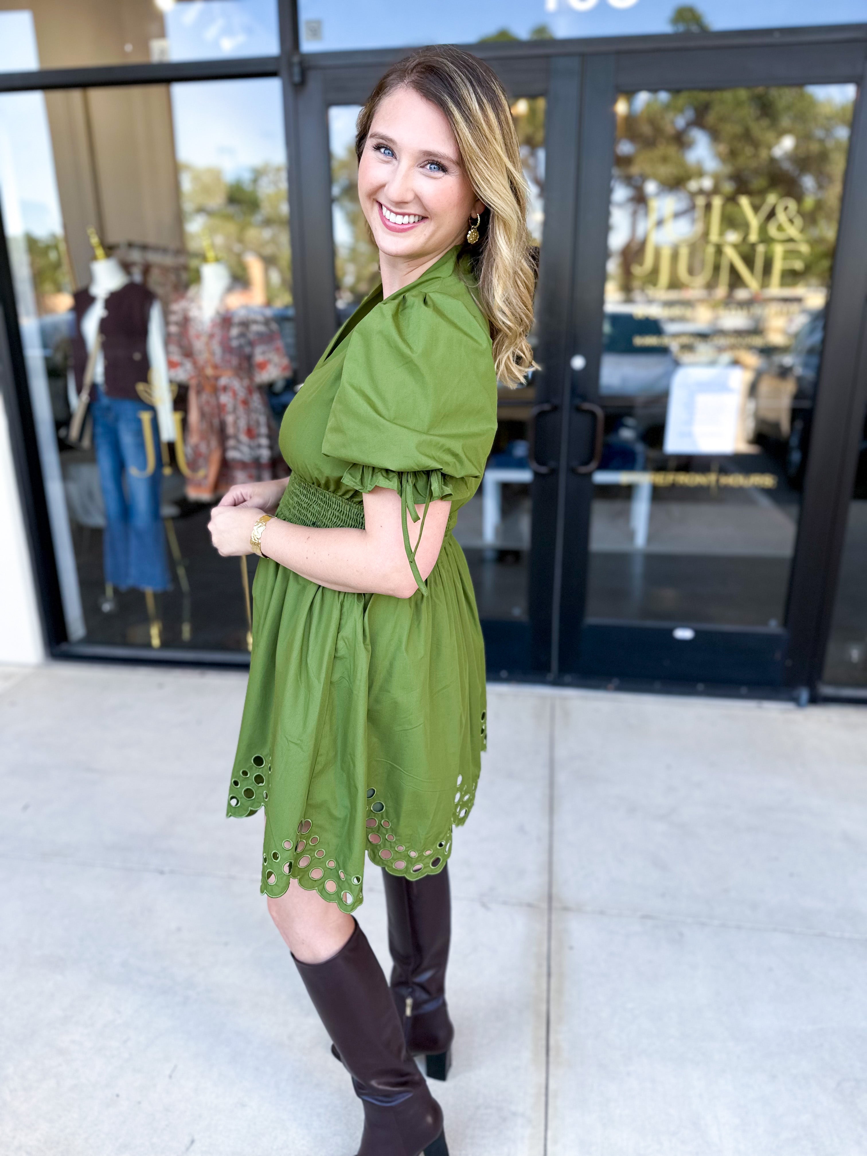 The Adeline Mini Dress - Olive-510 Mini-ENTRO-July & June Women's Fashion Boutique Located in San Antonio, Texas