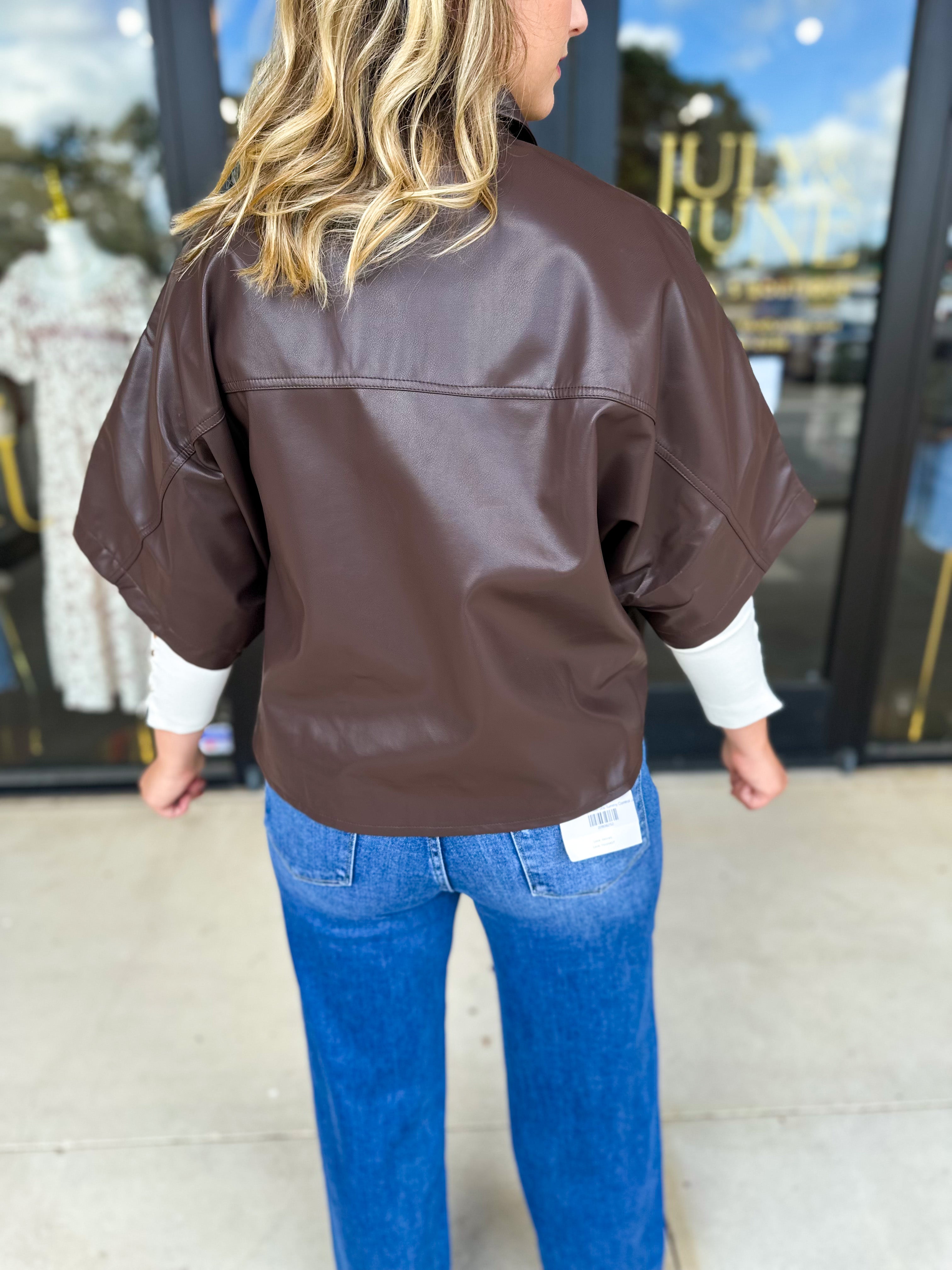 Utility Shirt Jacket - Espresso-200 Fashion Blouses-GLAM-July & June Women's Fashion Boutique Located in San Antonio, Texas