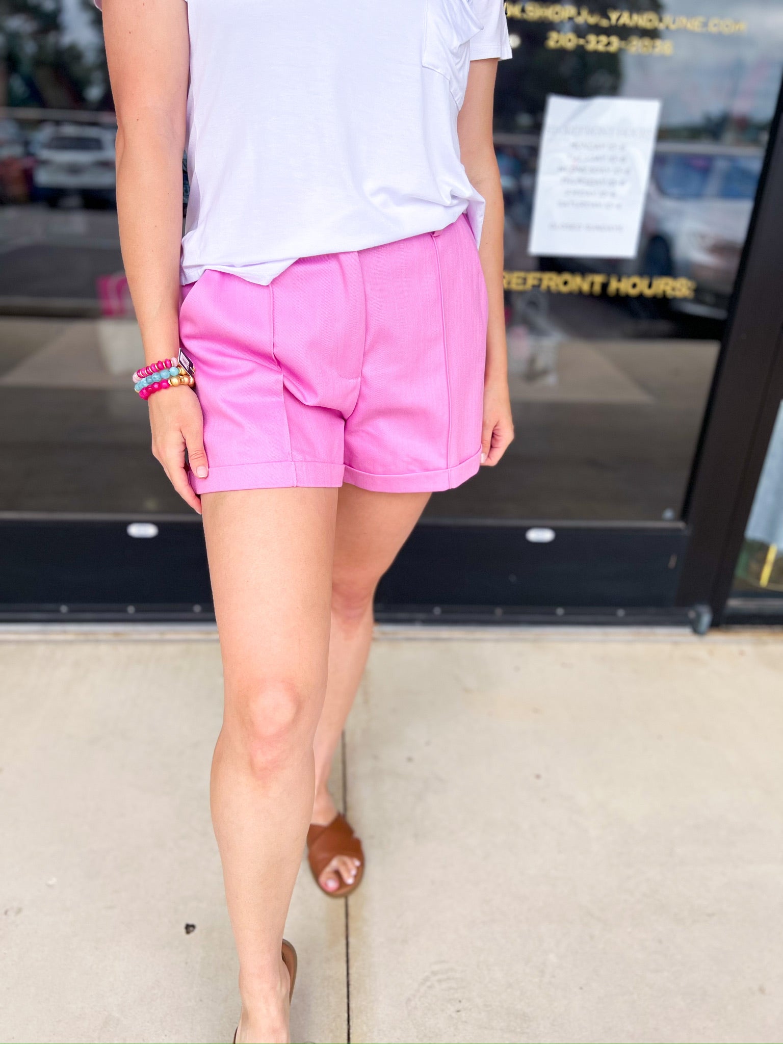 Upscale Shorts - Pink-410 Shorts/Skirts-ENTRO-July & June Women's Fashion Boutique Located in San Antonio, Texas
