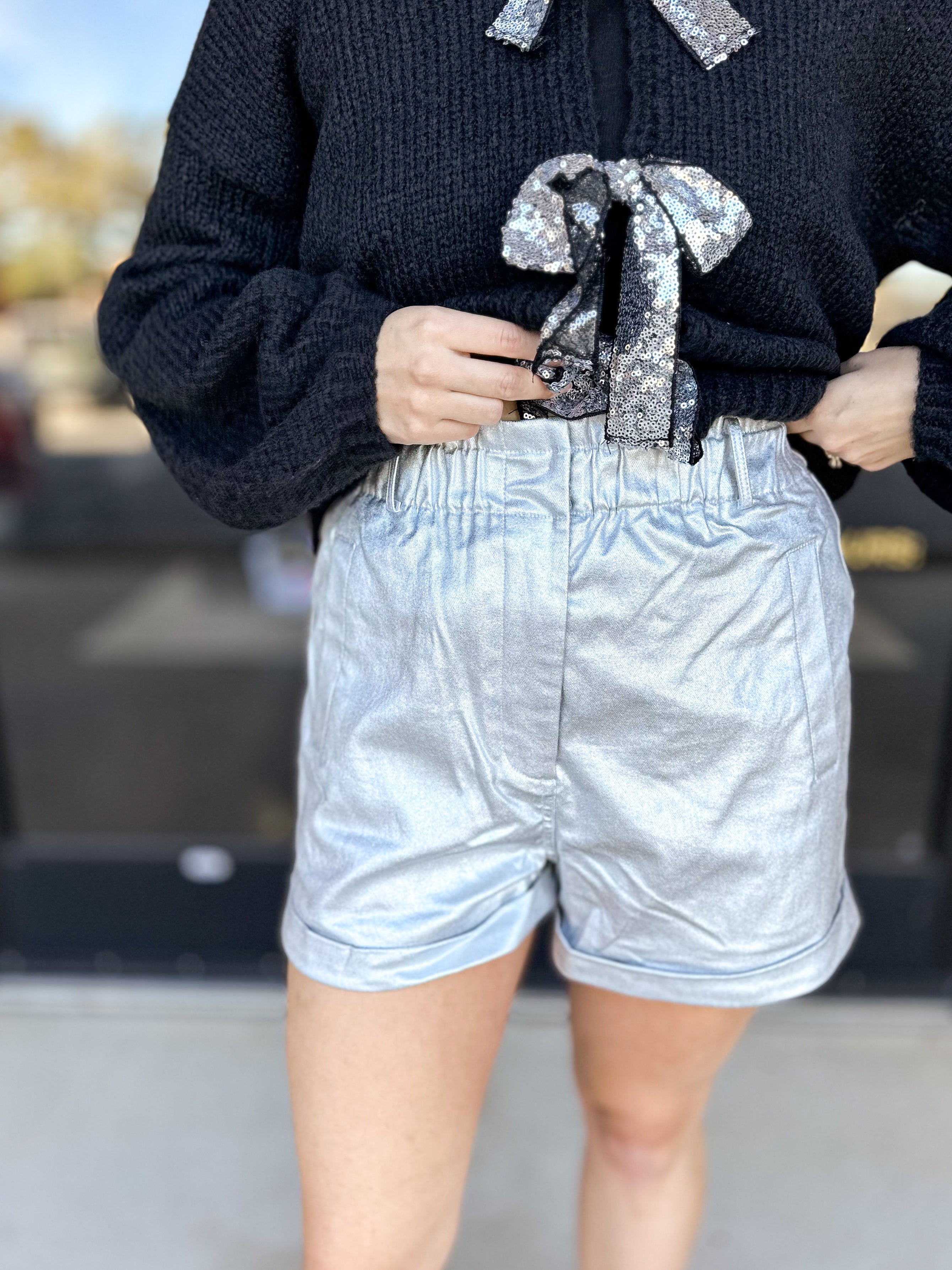 The Chic Party Short - Silver-410 Shorts/Skirts-SKIES ARE BLUE-July & June Women's Fashion Boutique Located in San Antonio, Texas