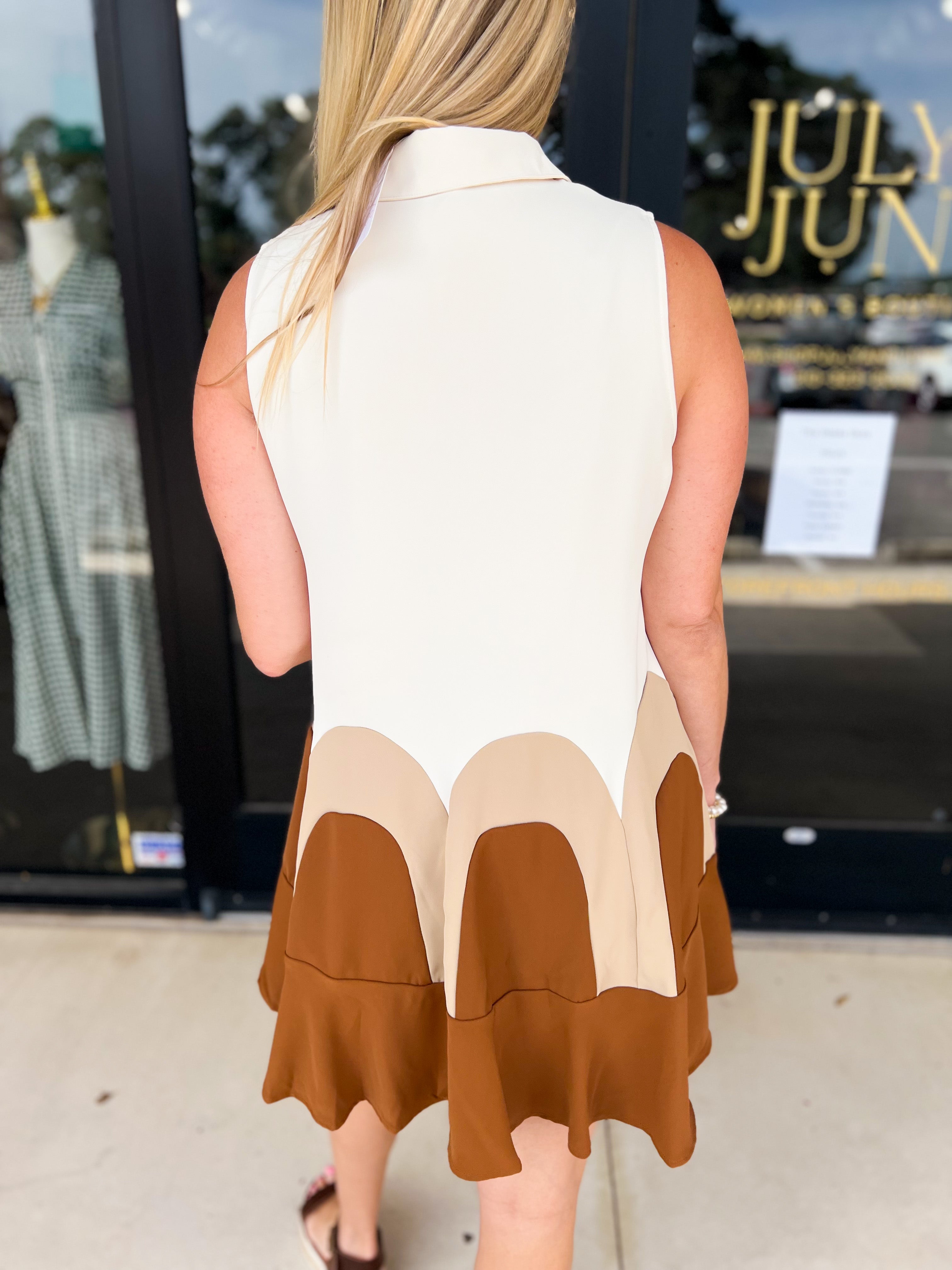 Camel & Taupe Abstract Mini Dress-510 Mini-ENTRO-July & June Women's Fashion Boutique Located in San Antonio, Texas