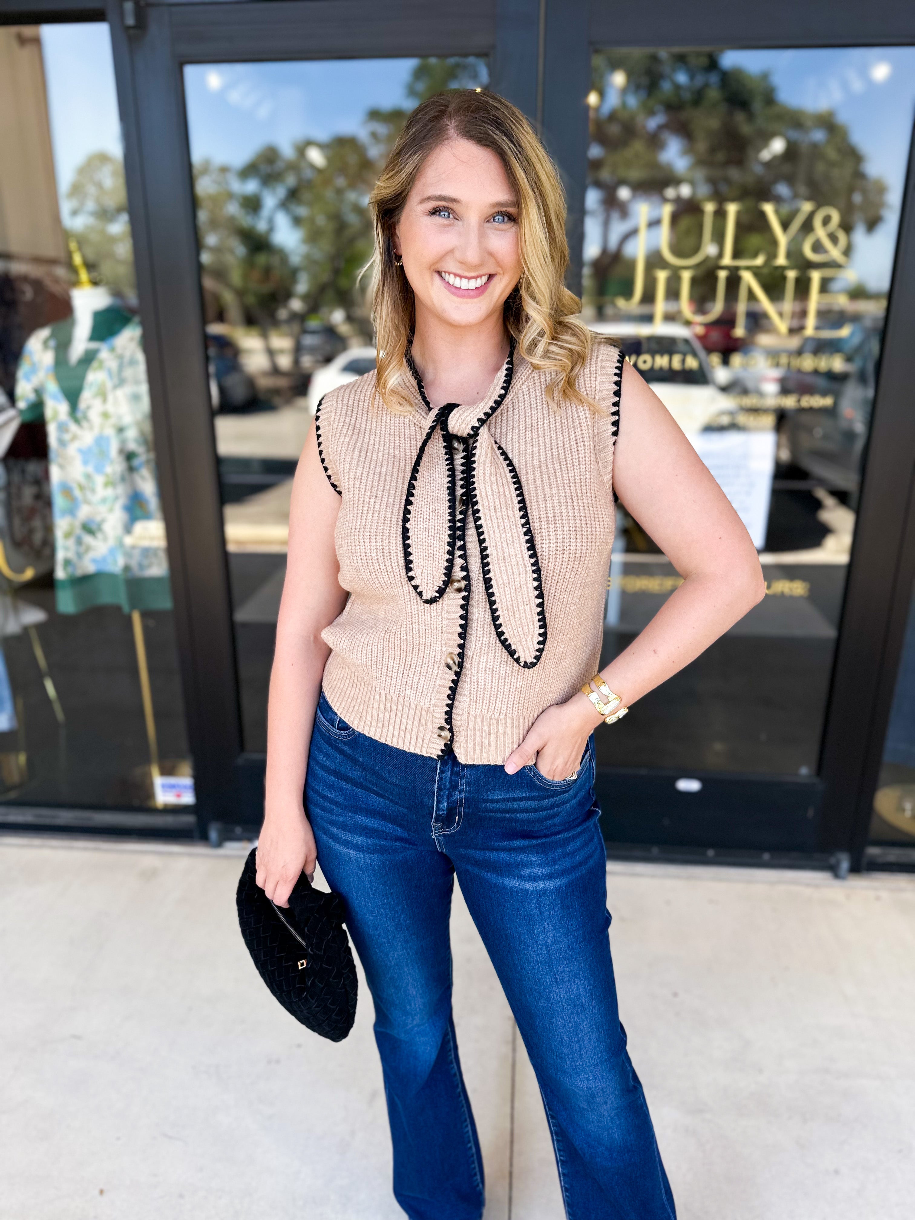 The Kate Sweater Vest - Mocha-230 Sweaters/Cardis-ENTRO-July & June Women's Fashion Boutique Located in San Antonio, Texas