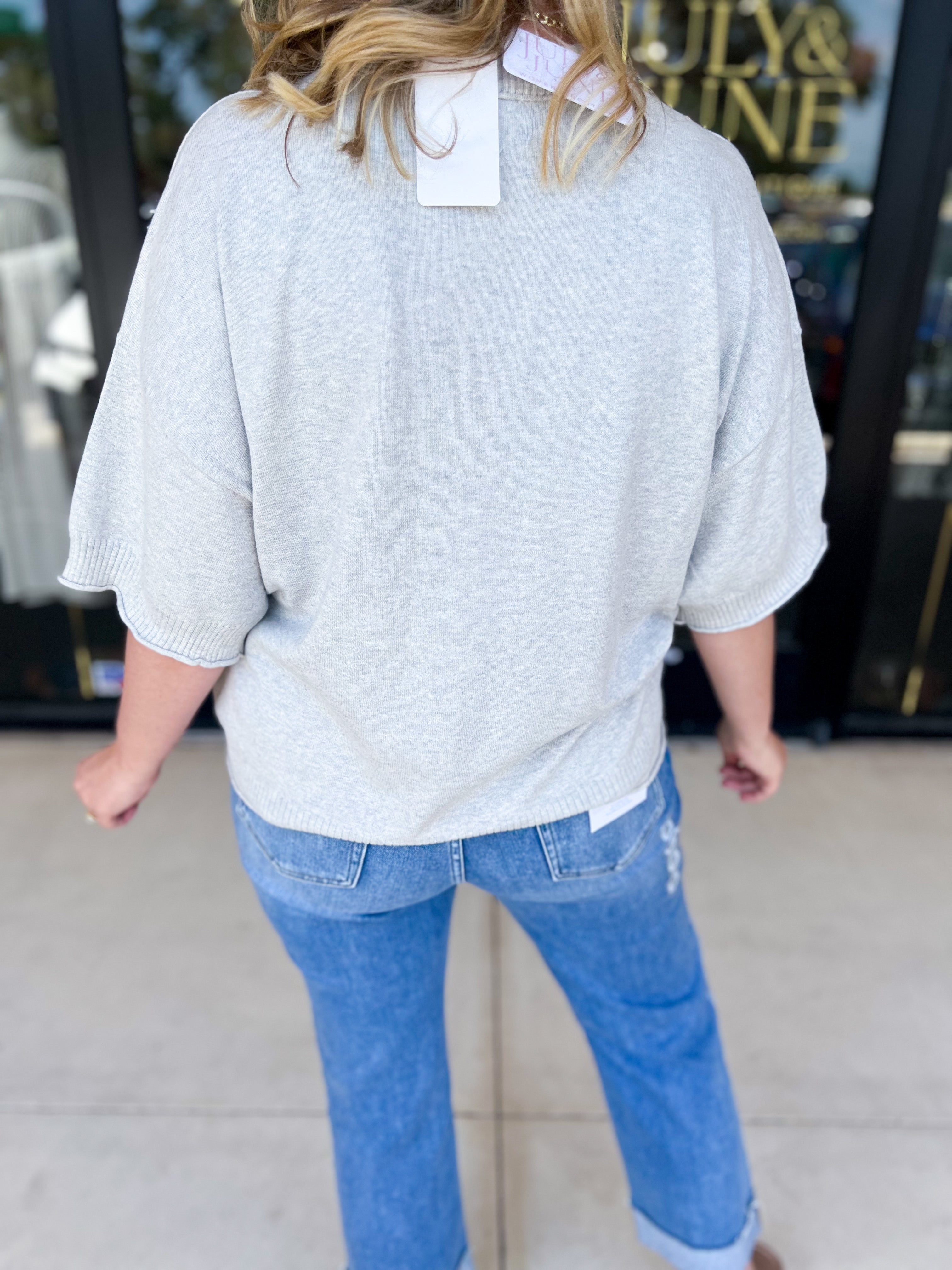 Lightweight Sweater Top - Heather Grey-230 Sweaters/Cardis-FATE-July & June Women's Fashion Boutique Located in San Antonio, Texas