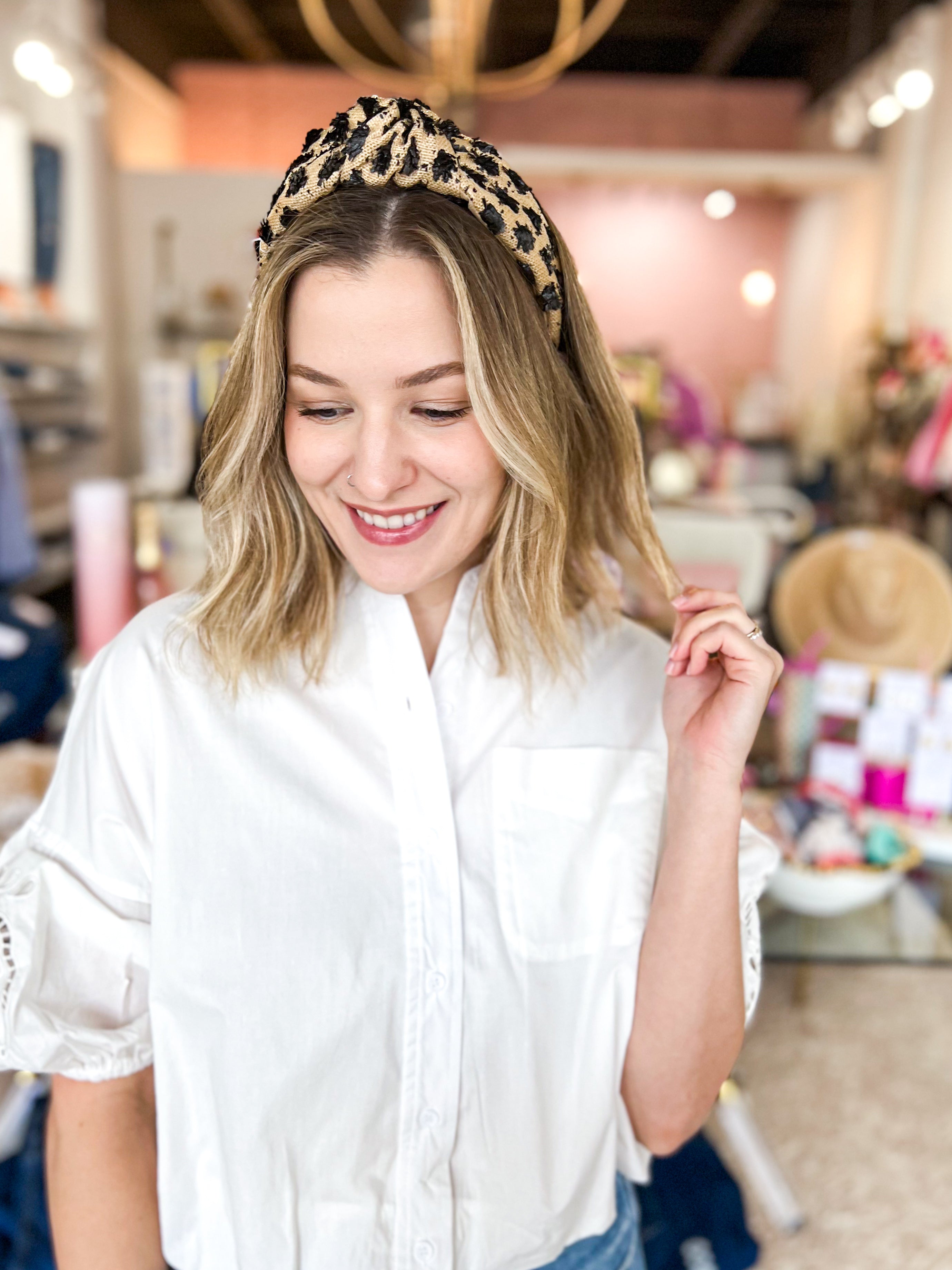 Tuffed Straw Headband - Black & Tan-130 ACCESSORIES-SHIRALEAH-July & June Women's Fashion Boutique Located in San Antonio, Texas
