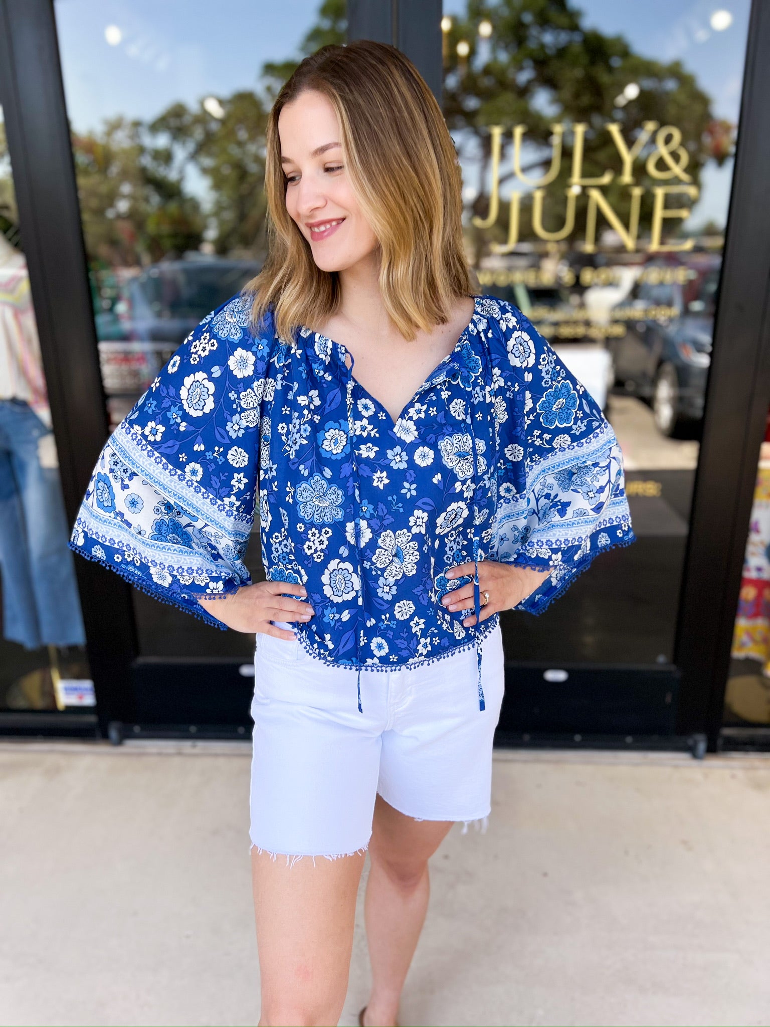 Katie Floral Blouse-200 Fashion Blouses-PINCH-July & June Women's Fashion Boutique Located in San Antonio, Texas