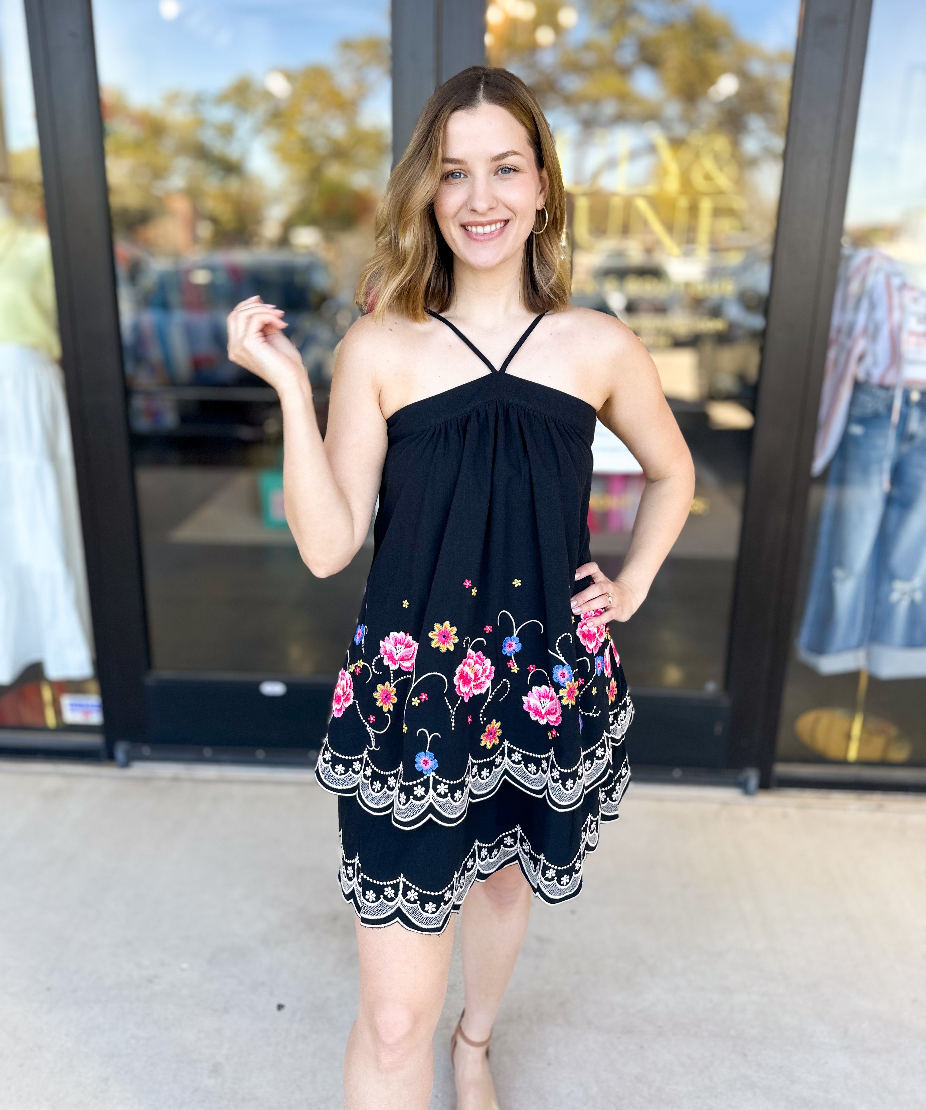 Fiesta Night Halter Mini Dress-510 Mini-ANDREE BY UNIT-July & June Women's Fashion Boutique Located in San Antonio, Texas