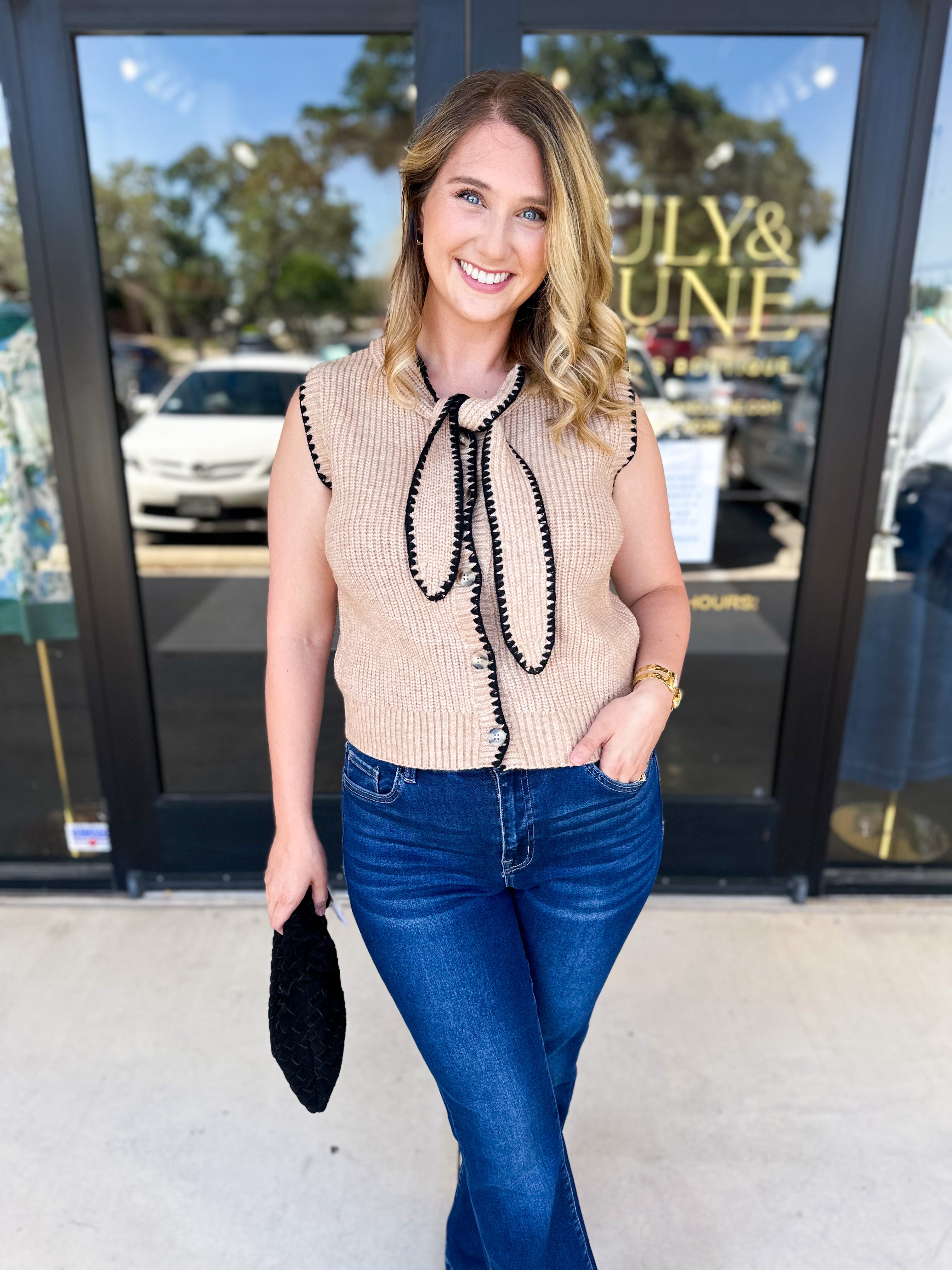 The Kate Sweater Vest - Mocha-230 Sweaters/Cardis-ENTRO-July & June Women's Fashion Boutique Located in San Antonio, Texas