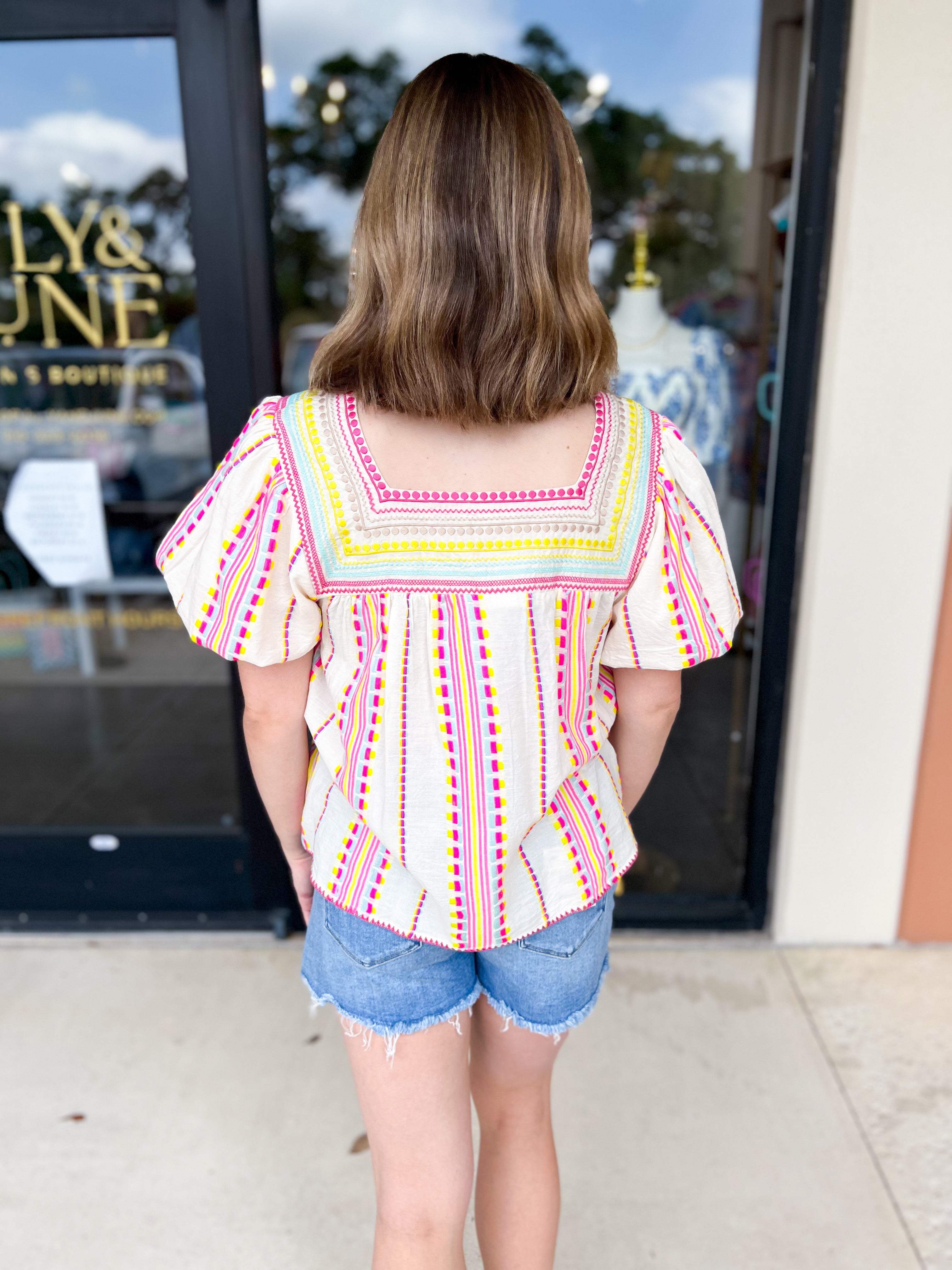 THML - Neon Fiesta Blouse-200 Fashion Blouses-THML-July & June Women's Fashion Boutique Located in San Antonio, Texas