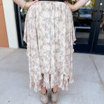 Mocha Floral Midi Skirt-410 Shorts/Skirts-POLOGRAM-July & June Women's Fashion Boutique Located in San Antonio, Texas