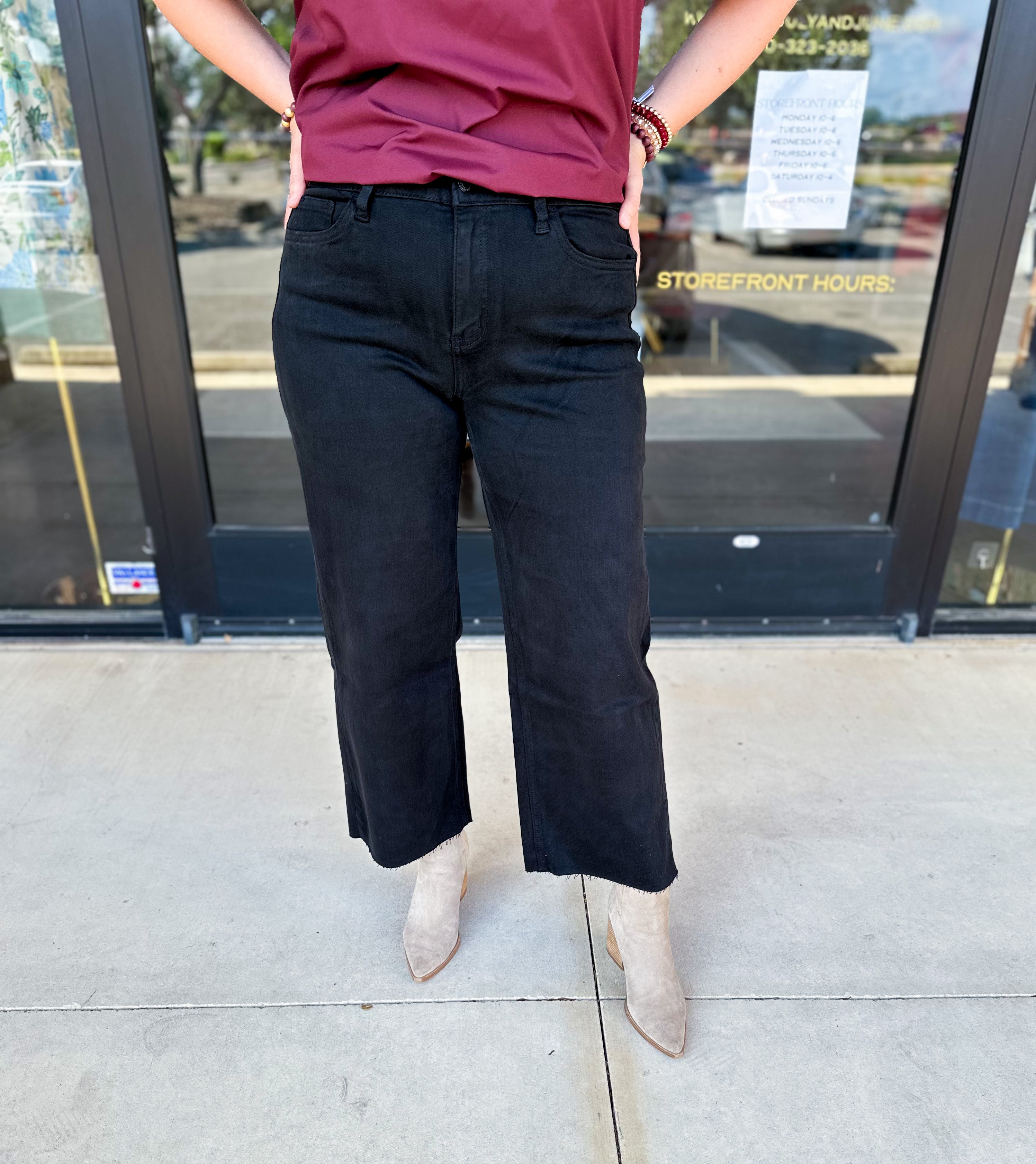 Vervet - High Rise Wide Leg Black Jeans-400 Pants-VEVERT BY FLYING MONKEY-July & June Women's Fashion Boutique Located in San Antonio, Texas