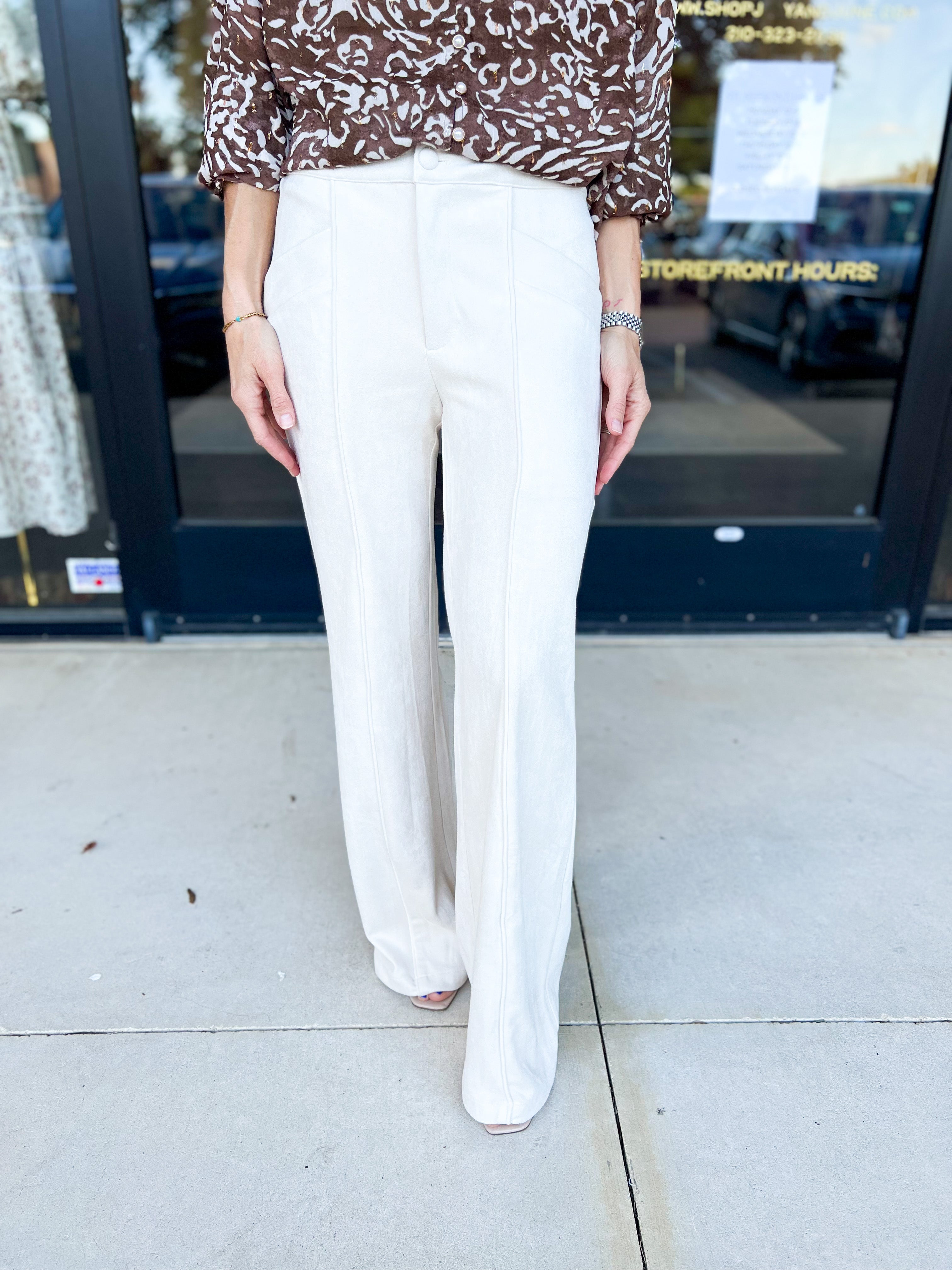 Cream Suede Trousers-400 Pants-FATE-July & June Women's Fashion Boutique Located in San Antonio, Texas