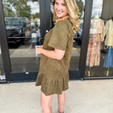 THML - Olive & Tan Suede Mini Dress-510 Mini-THML-July & June Women's Fashion Boutique Located in San Antonio, Texas