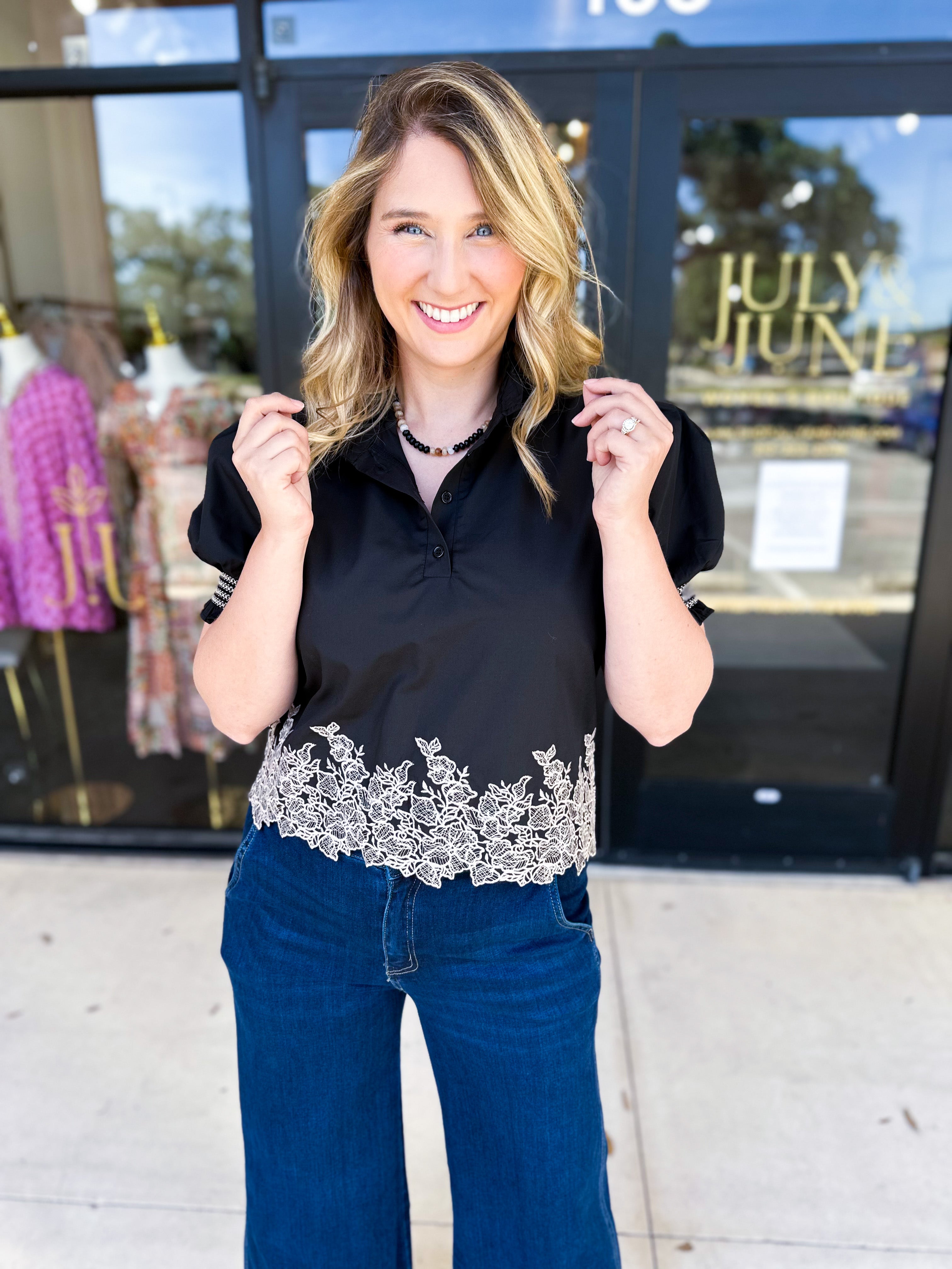 The Olivia Blouse - Black-200 Fashion Blouses-ENTRO-July & June Women's Fashion Boutique Located in San Antonio, Texas