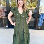 THML - Dark Olive Midi Dress-500 Midi-THML-July & June Women's Fashion Boutique Located in San Antonio, Texas