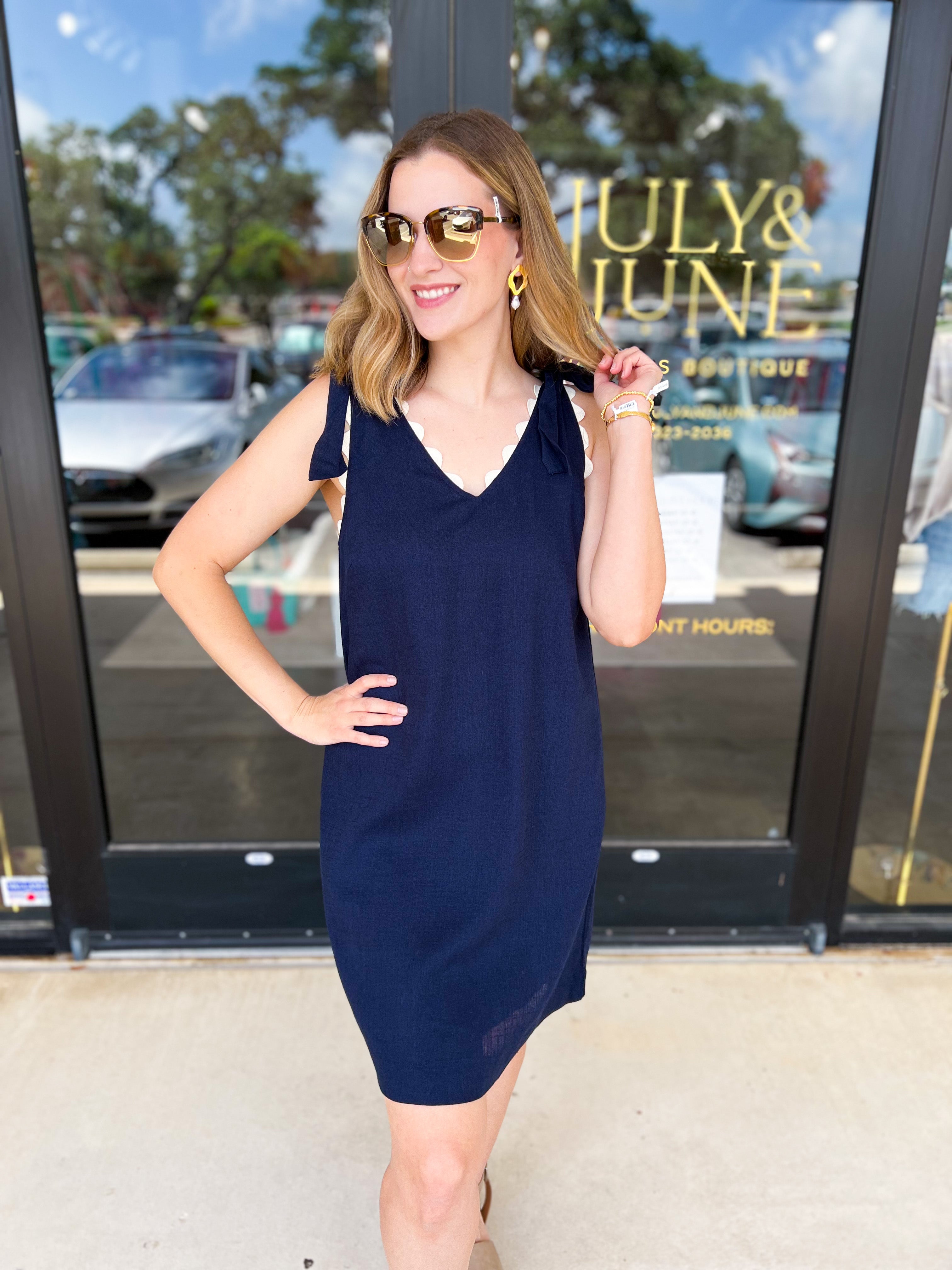 THML - Navy Tie Mini Dress-510 Mini-THML-July & June Women's Fashion Boutique Located in San Antonio, Texas