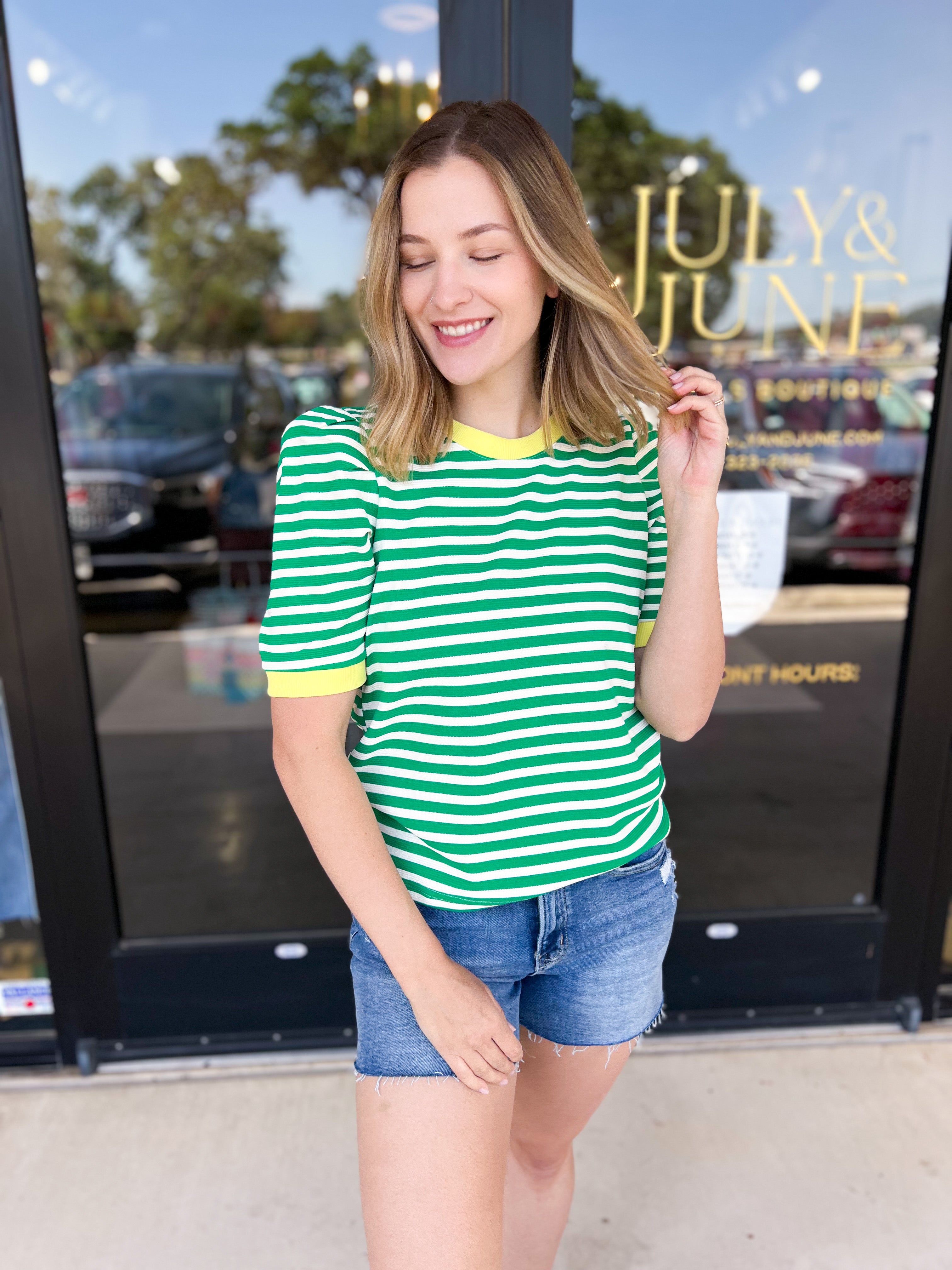 Nautical Comfy Tee - Green-210 Casual Blouses-ENTRO-July & June Women's Fashion Boutique Located in San Antonio, Texas