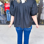 Pleated Black Blouse-200 Fashion Blouses-ENTRO-July & June Women's Fashion Boutique Located in San Antonio, Texas