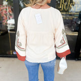 Organic Florals Boho Blouse-200 Fashion Blouses-JODIFL-July & June Women's Fashion Boutique Located in San Antonio, Texas