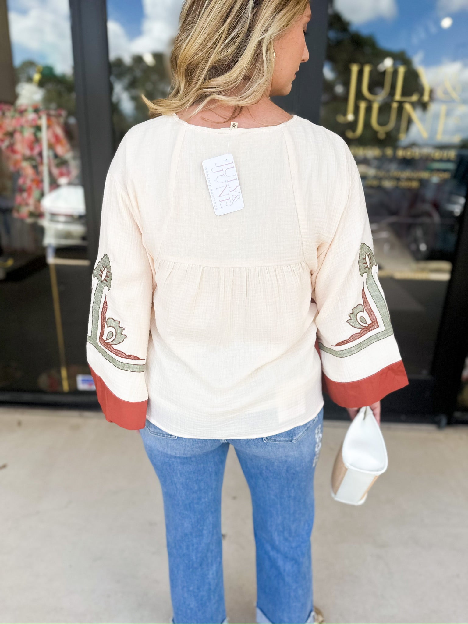 Organic Florals Boho Blouse-200 Fashion Blouses-JODIFL-July & June Women's Fashion Boutique Located in San Antonio, Texas