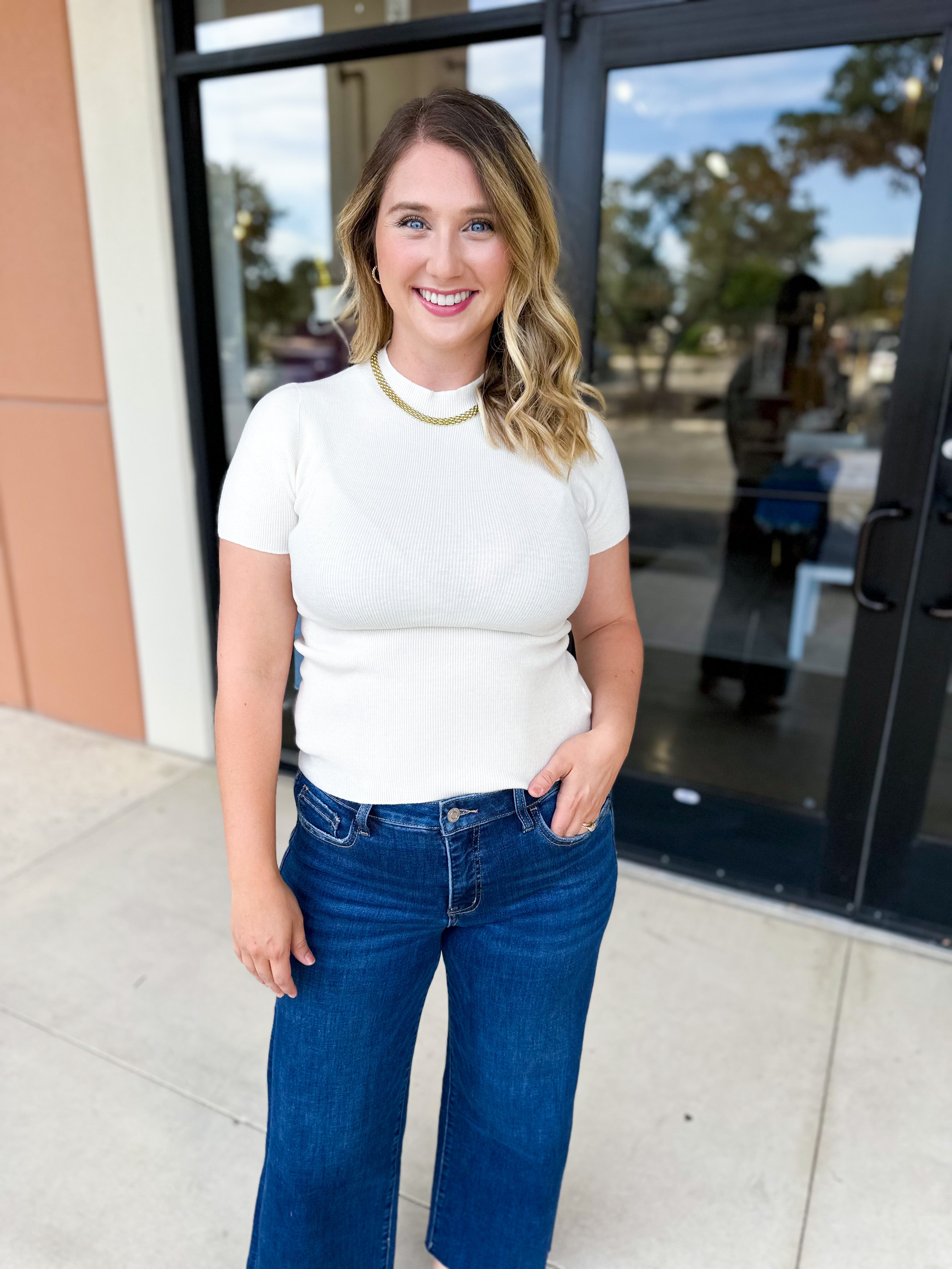 Chic Comfy Mock Neck Sweater Top - Cream-210 Casual Blouses-SKIES ARE BLUE-July & June Women's Fashion Boutique Located in San Antonio, Texas