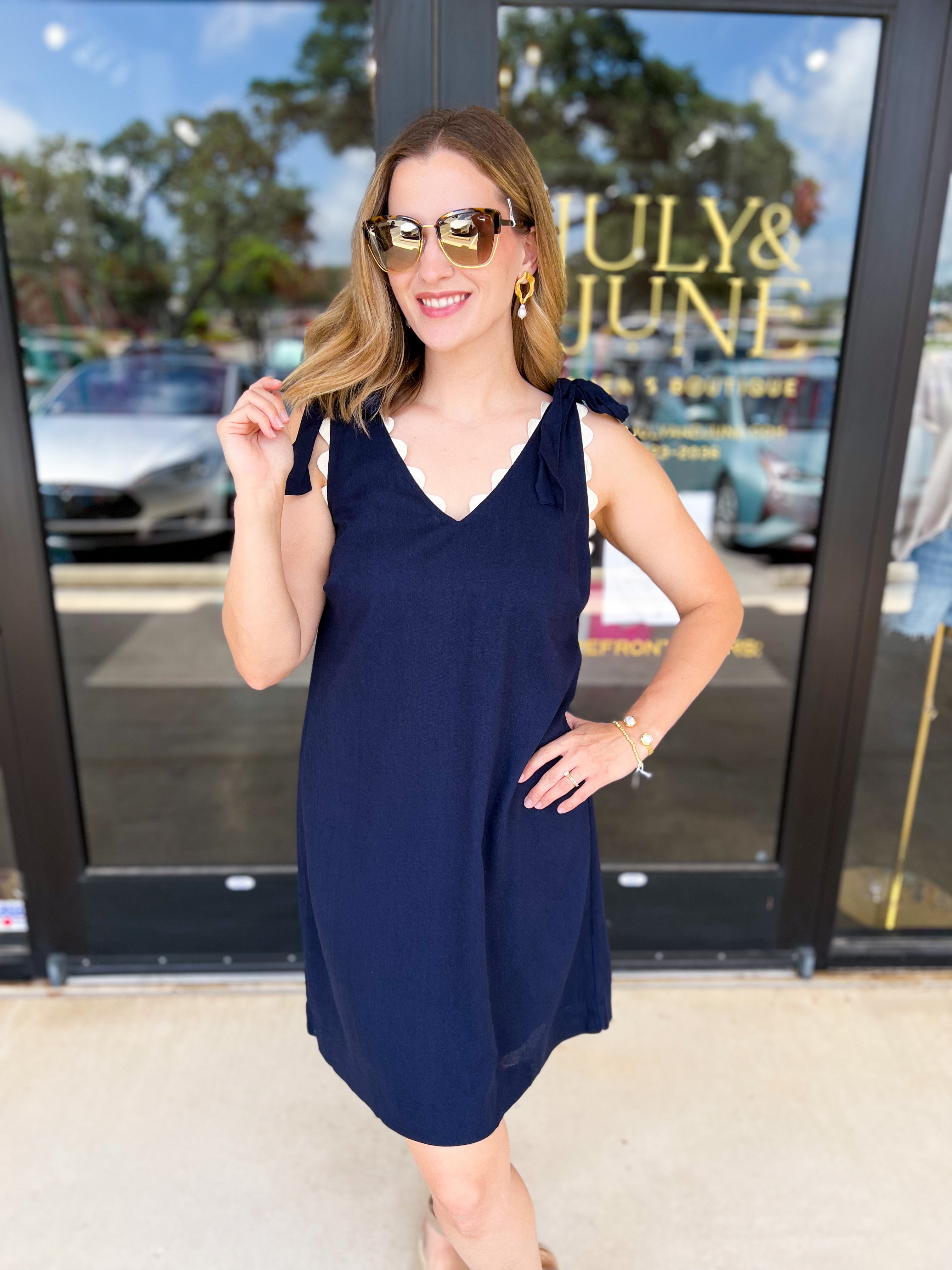THML - Navy Tie Mini Dress-510 Mini-THML-July & June Women's Fashion Boutique Located in San Antonio, Texas