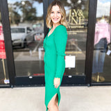 Ribbed Midi Dress -Green-PINK FRIDAY DOORBUSTER- ONLINE-PINK FRIDAY DOORBUSTERS-SKIES ARE BLUE-July & June Women's Fashion Boutique Located in San Antonio, Texas
