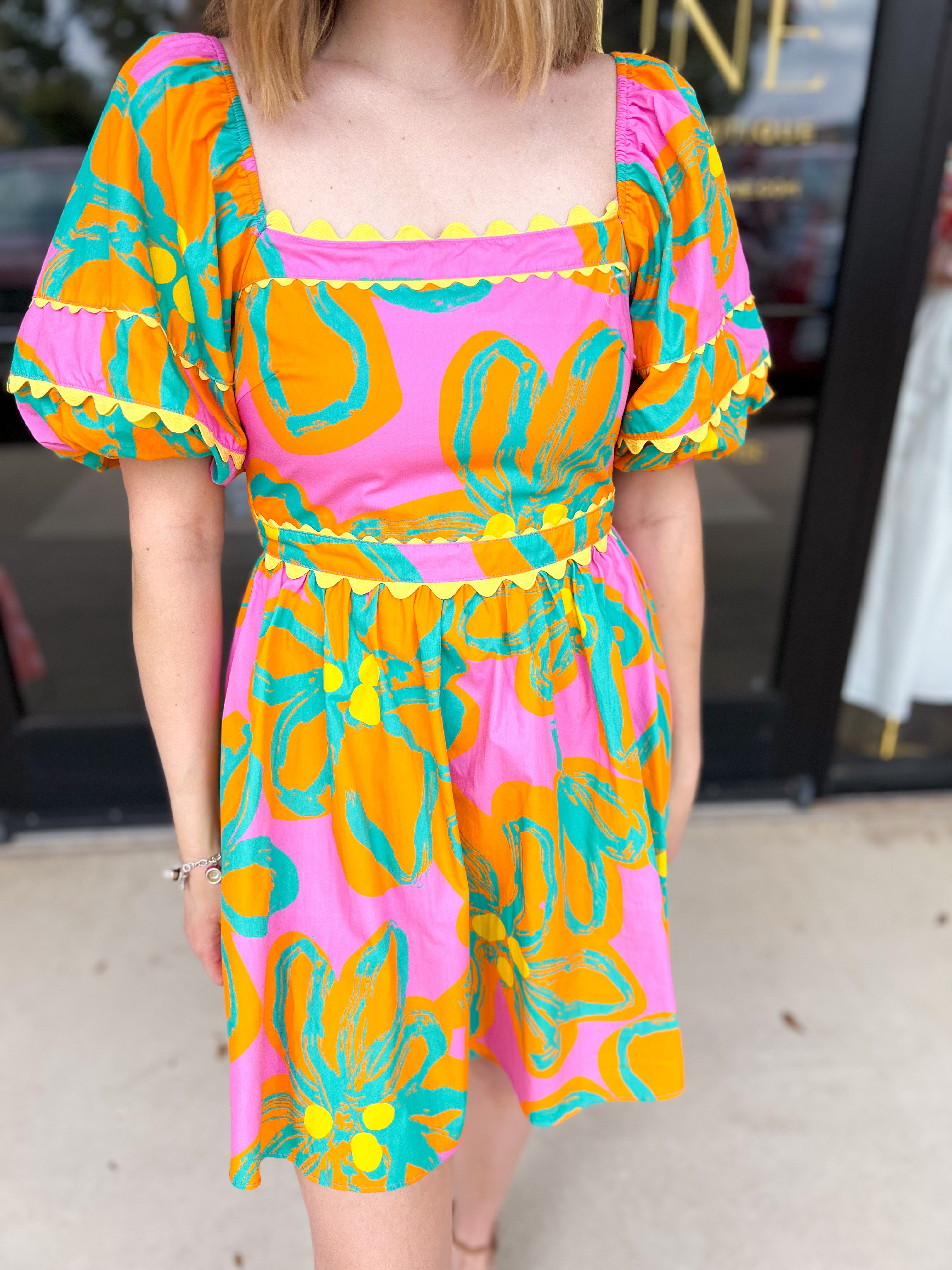 Bold Print Pink & Orange Mini Dress-510 Mini-PEACH LOVE-July & June Women's Fashion Boutique Located in San Antonio, Texas