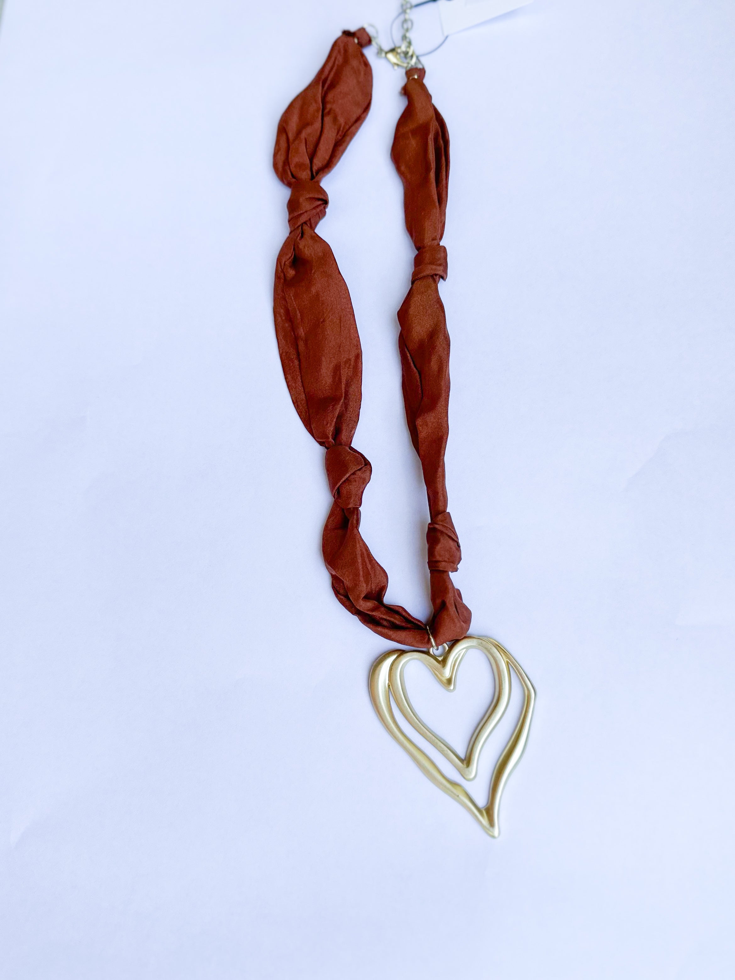 Scarf Necklace - Rust Open Heart-110 Jewelry & Hair-HART DESIGNS-July & June Women's Fashion Boutique Located in San Antonio, Texas
