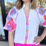 THML - Spring Florals Embroidered Blouse- Ivory-200 Fashion Blouses-THML-July & June Women's Fashion Boutique Located in San Antonio, Texas