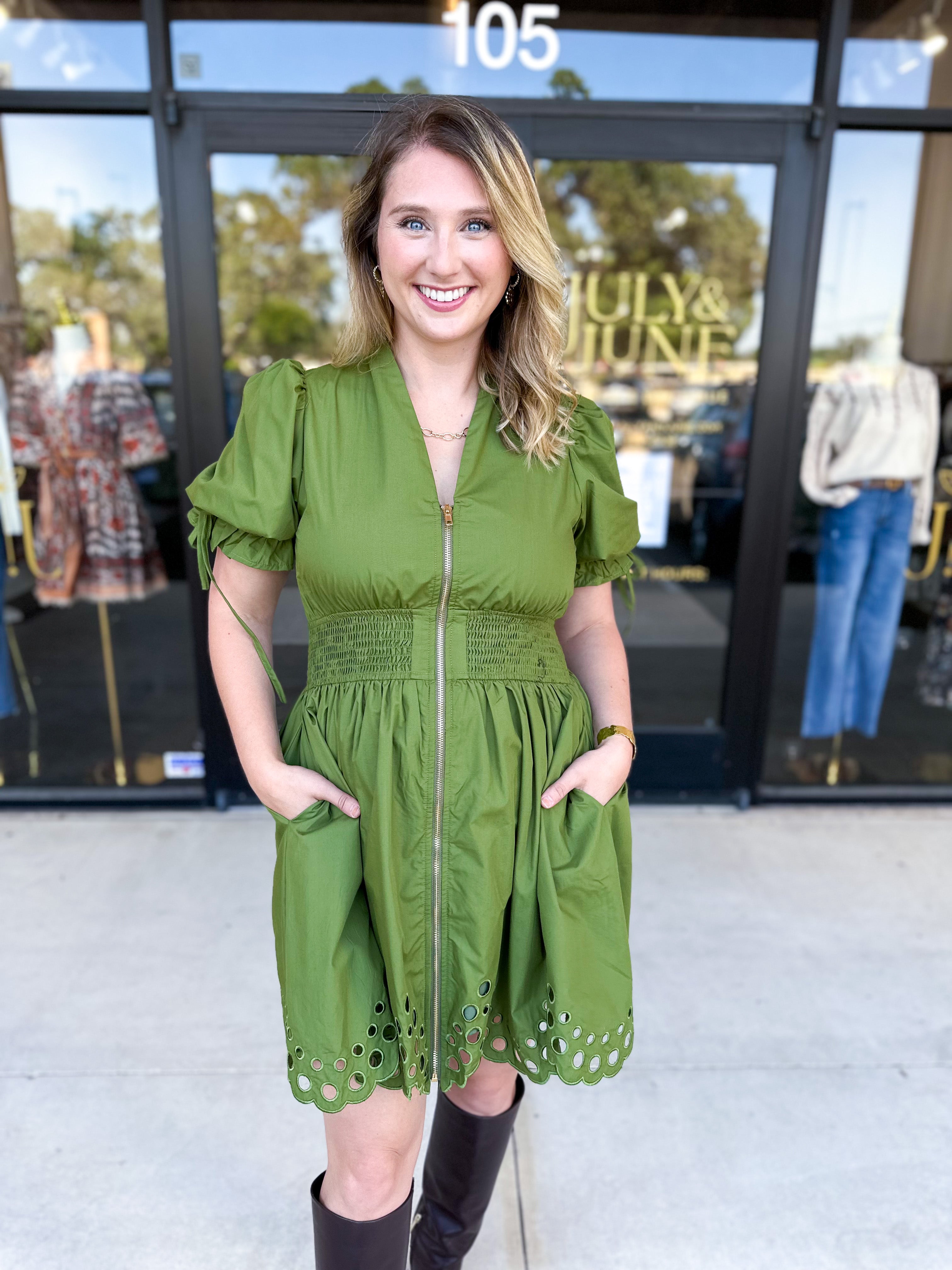 The Adeline Mini Dress - Olive-510 Mini-ENTRO-July & June Women's Fashion Boutique Located in San Antonio, Texas
