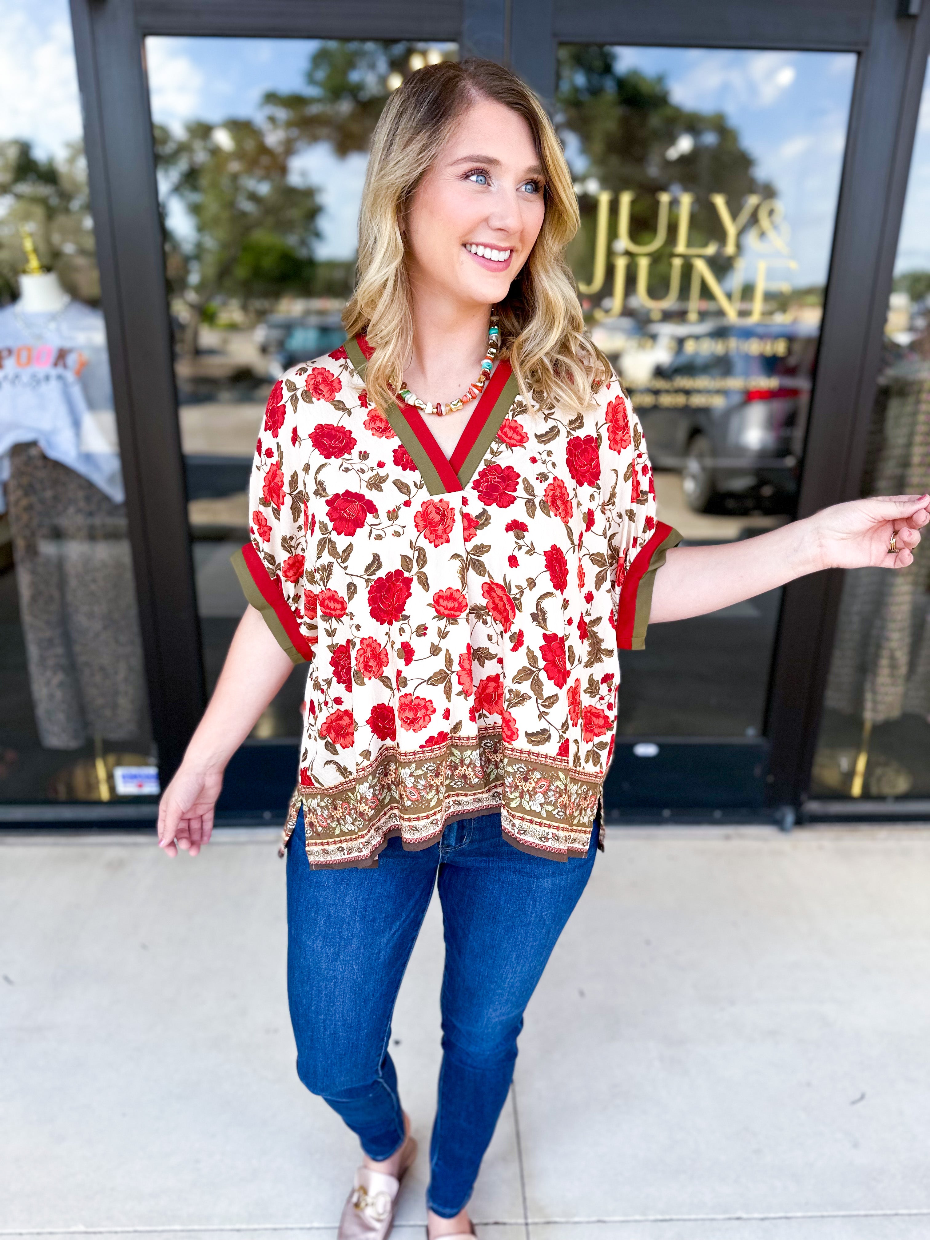 Fall Garden Blouse - Ecru-200 Fashion Blouses-ENTRO-July & June Women's Fashion Boutique Located in San Antonio, Texas