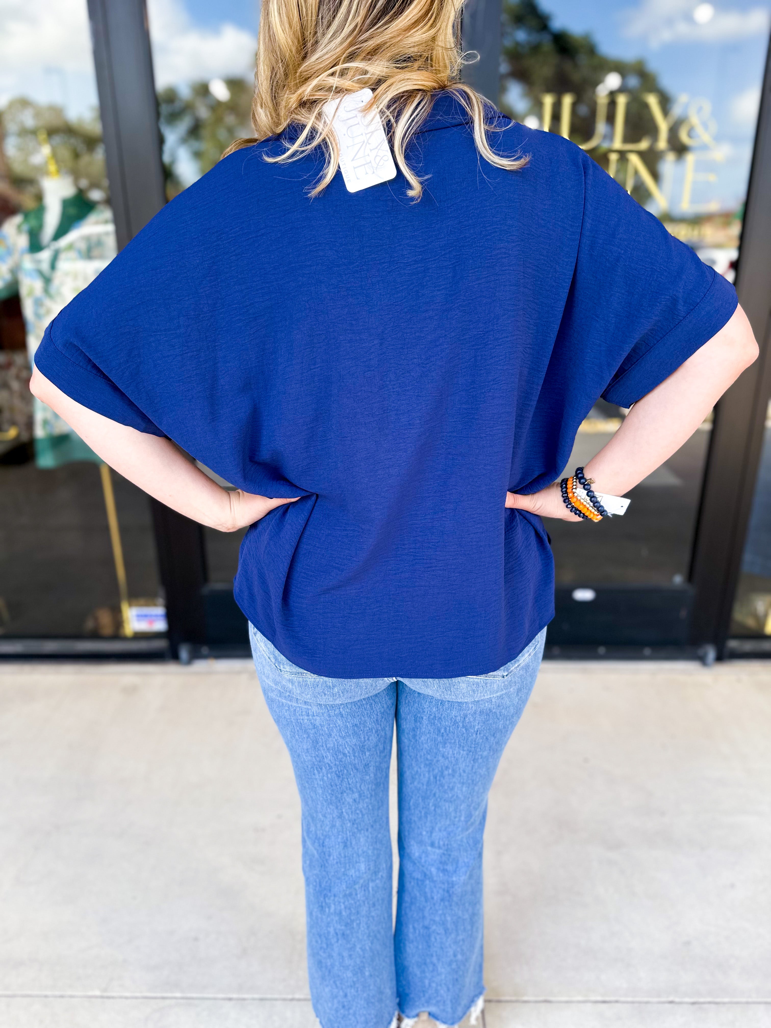The Everyday Collard Blouse - Navy-200 Fashion Blouses-JODIFL-July & June Women's Fashion Boutique Located in San Antonio, Texas