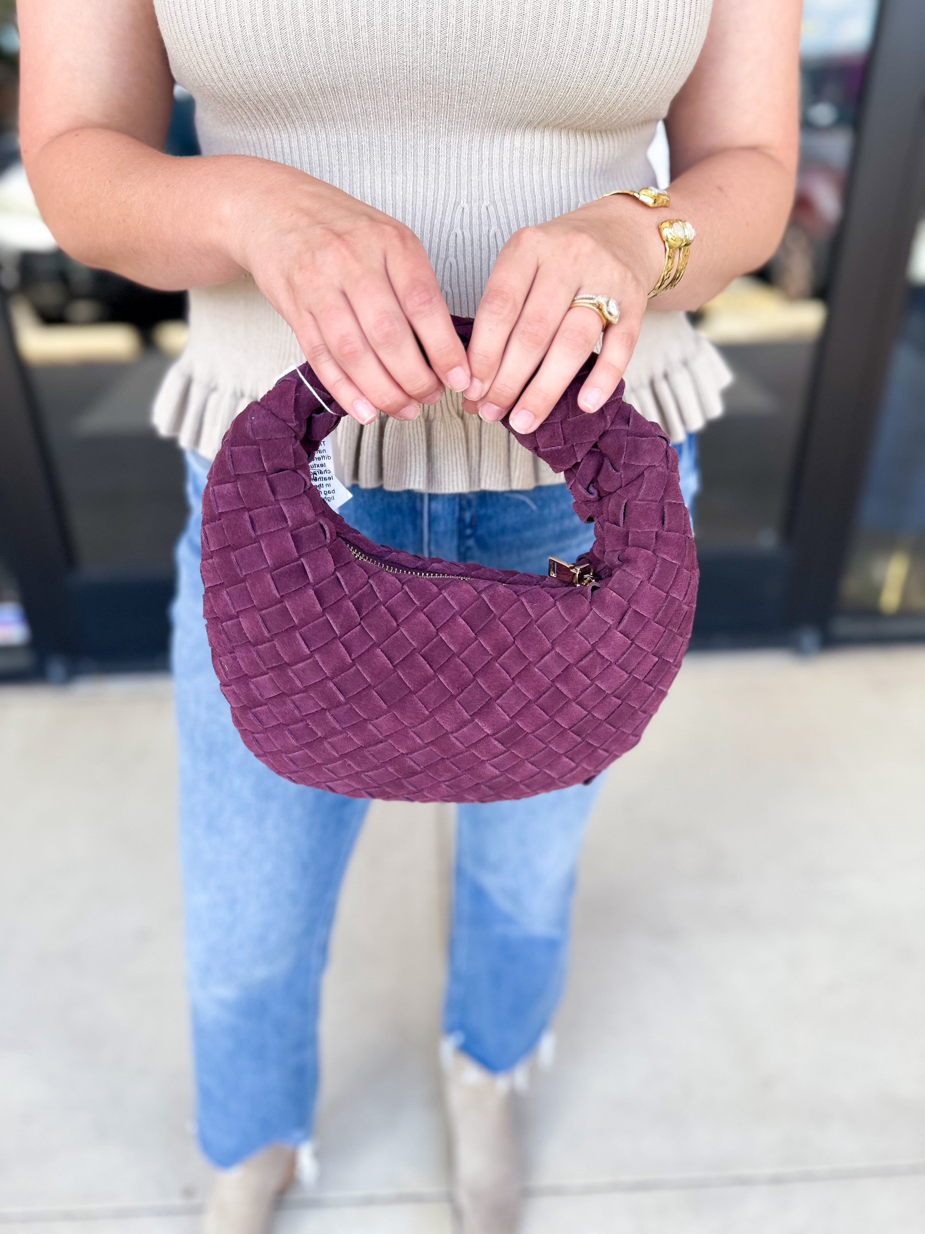 Autumn Woven Genuine Suede Leather Clutch - Wine-130 ACCESSORIES-Moda Luxe-July & June Women's Fashion Boutique Located in San Antonio, Texas