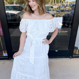 Sutton Off The Shoulder Midi Dress-500 Midi-FLYING TOMATO-July & June Women's Fashion Boutique Located in San Antonio, Texas