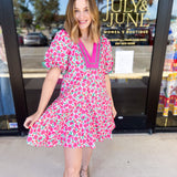 Pink Floral Garden Mini Dress-510 Mini-ENTRO-July & June Women's Fashion Boutique Located in San Antonio, Texas