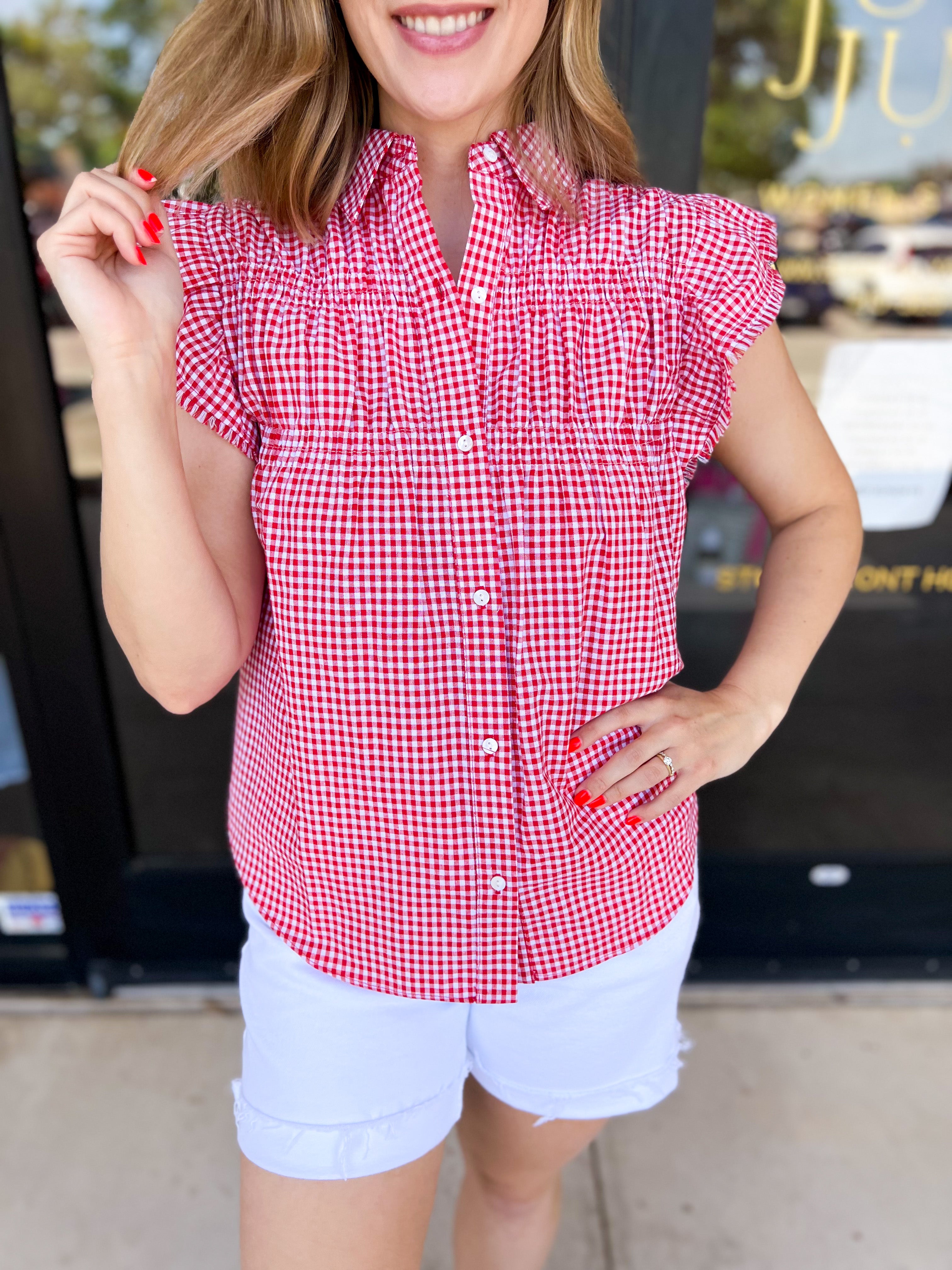 Sweet As Can Be Blouse - Red-200 Fashion Blouses-OLIVACEOUS-July & June Women's Fashion Boutique Located in San Antonio, Texas