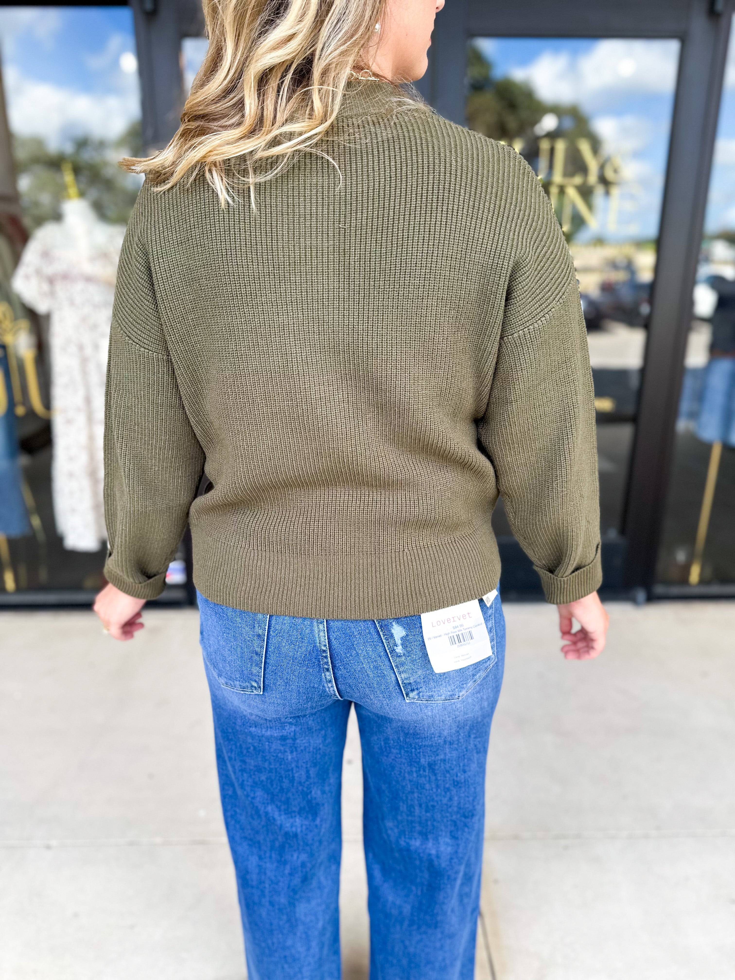 The Everyday Henley Sweater - Olive-230 Sweaters/Cardis-JODIFL-July & June Women's Fashion Boutique Located in San Antonio, Texas