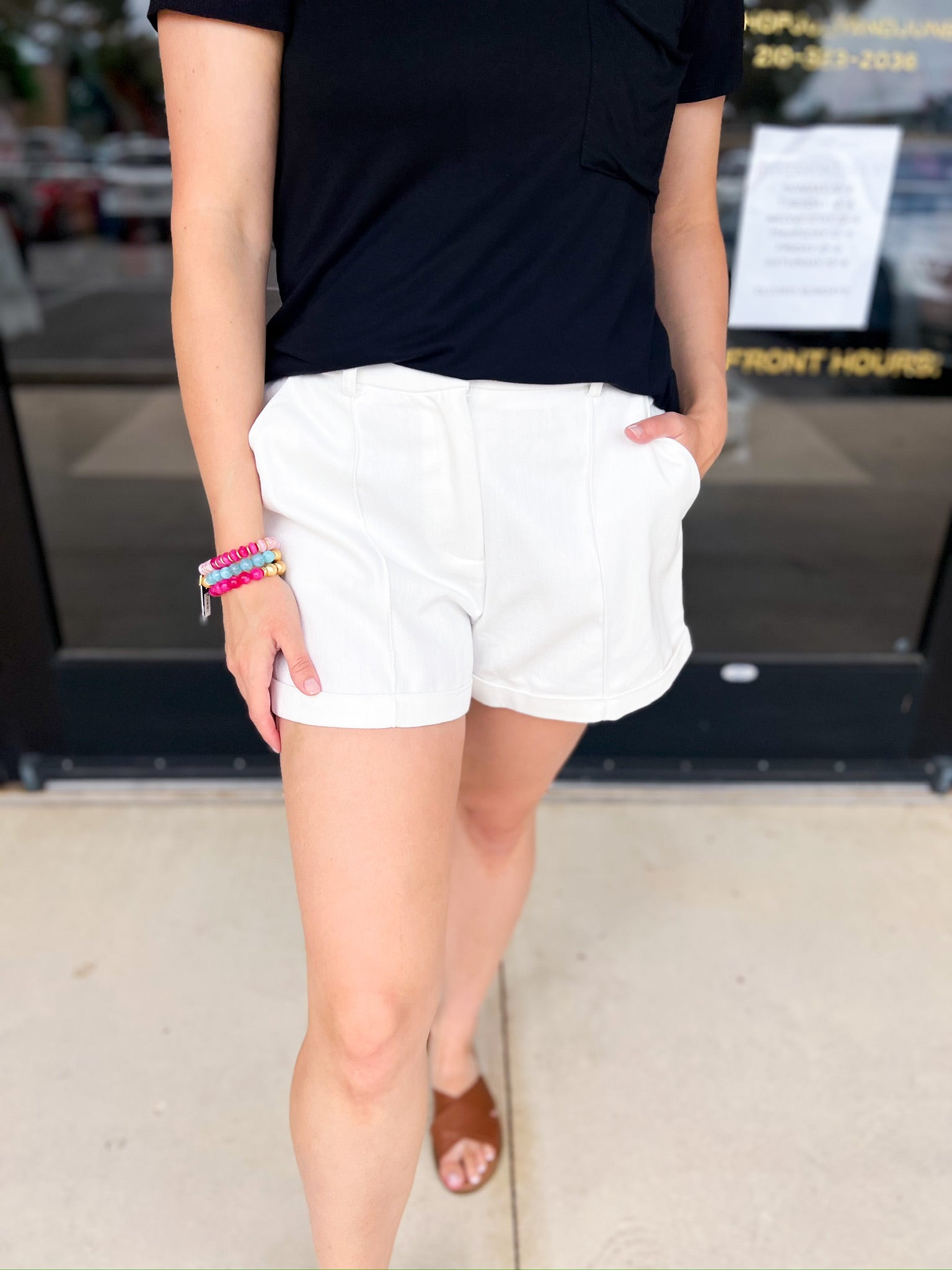 Upscale Shorts - Ivory-410 Shorts/Skirts-ENTRO-July & June Women's Fashion Boutique Located in San Antonio, Texas