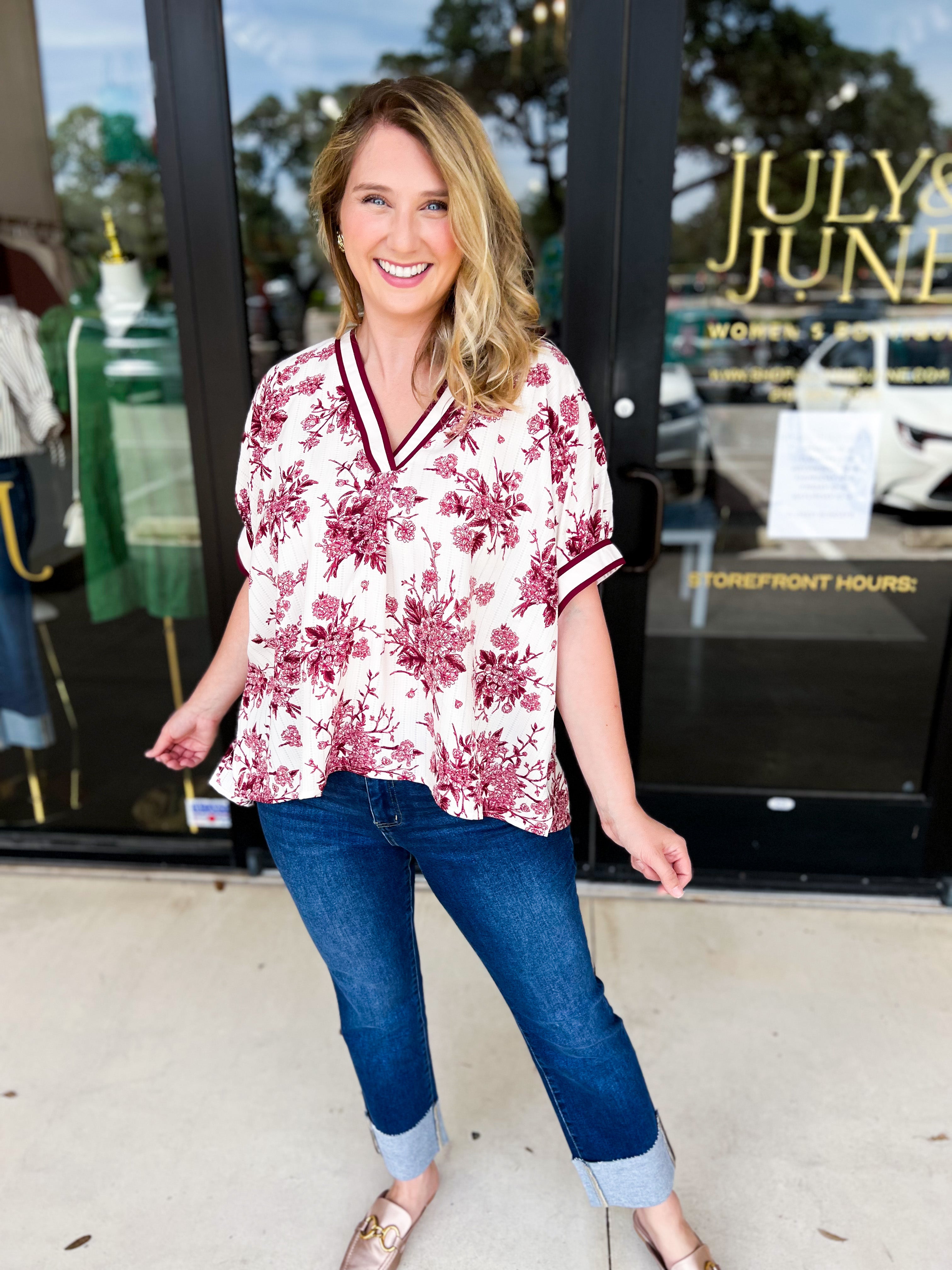 The Briar Blouse - Burgundy-200 Fashion Blouses-ENTRO-July & June Women's Fashion Boutique Located in San Antonio, Texas