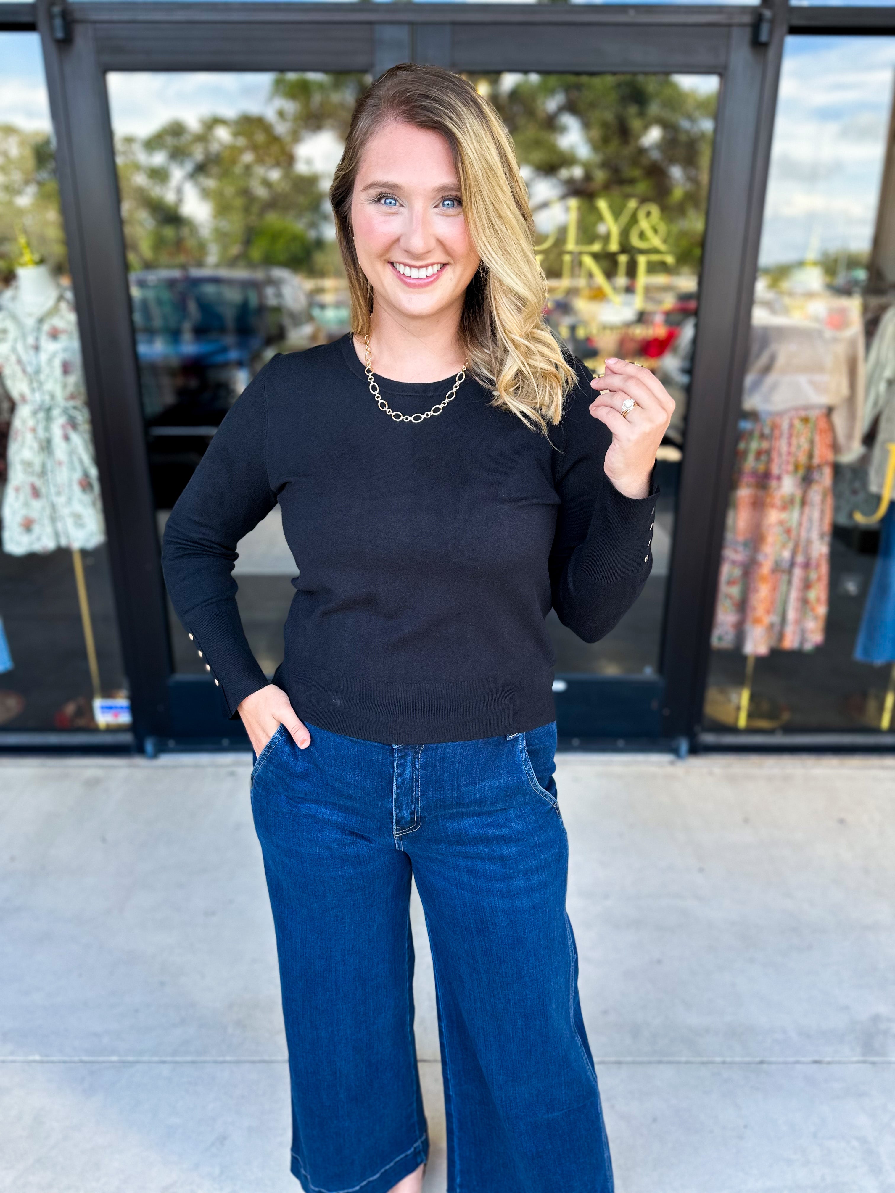 Long Sleeve Sweater Top - Black-230 Sweaters/Cardis-ENTRO-July & June Women's Fashion Boutique Located in San Antonio, Texas