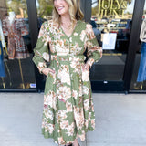 Fall Meadows Midi Dress - Olive-500 Midi-ENTRO-July & June Women's Fashion Boutique Located in San Antonio, Texas