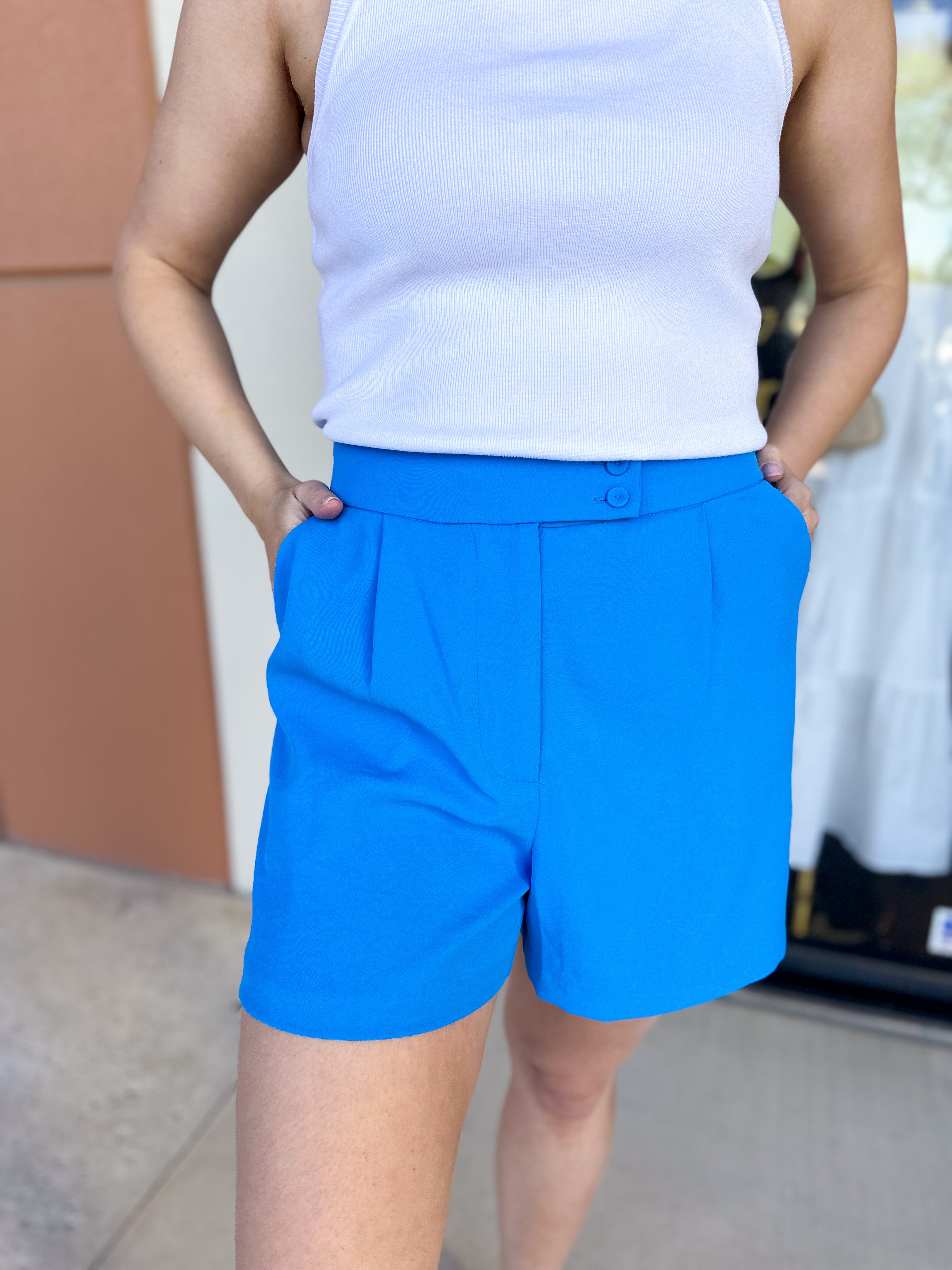 Chic Shorts - Bright Blue-410 Shorts/Skirts-SKIES ARE BLUE-July & June Women's Fashion Boutique Located in San Antonio, Texas