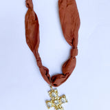 Scarf Necklace - Pumpkin Gold Cross-110 Jewelry & Hair-HART DESIGNS-July & June Women's Fashion Boutique Located in San Antonio, Texas