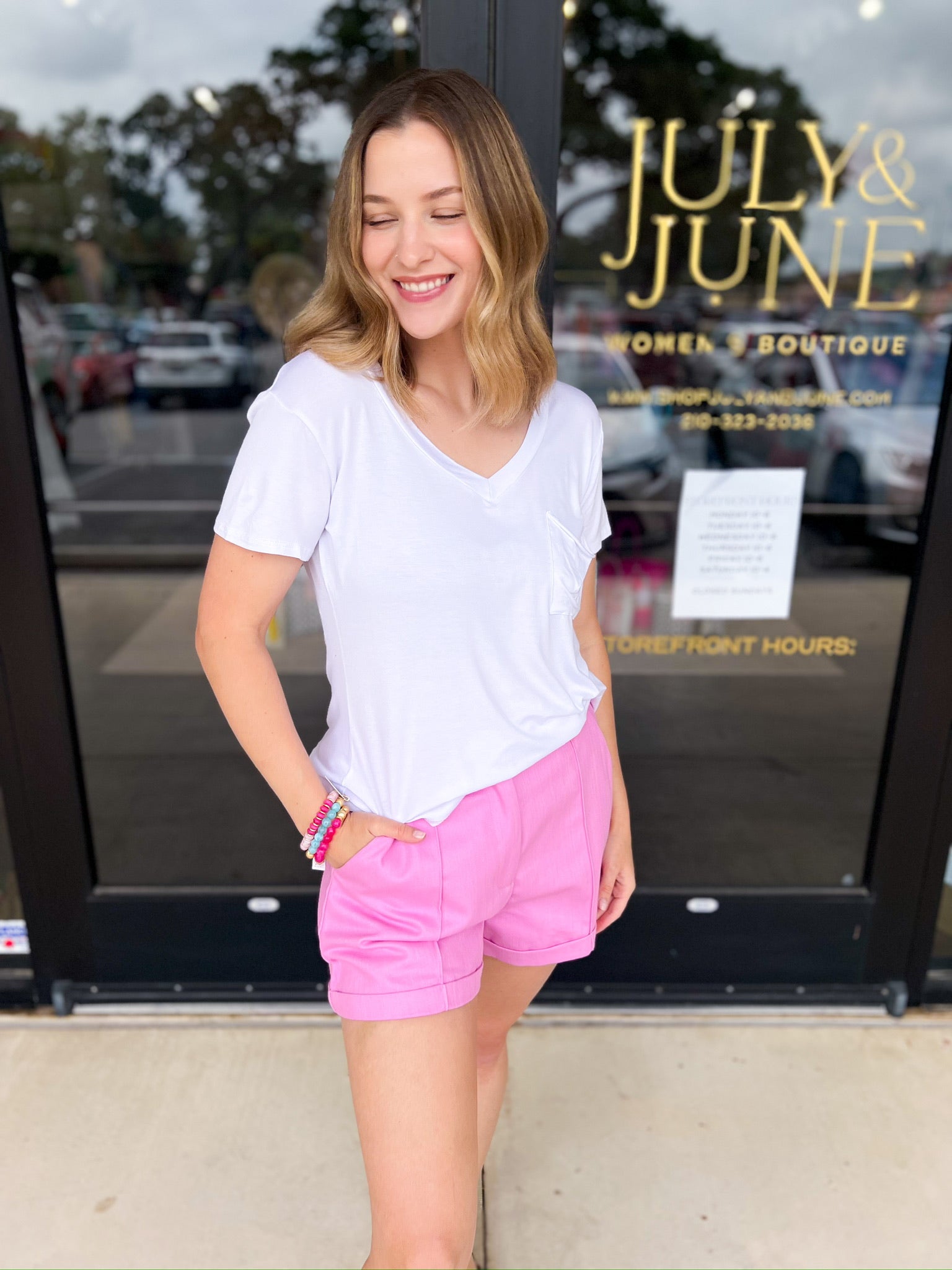 Upscale Shorts - Pink-410 Shorts/Skirts-ENTRO-July & June Women's Fashion Boutique Located in San Antonio, Texas