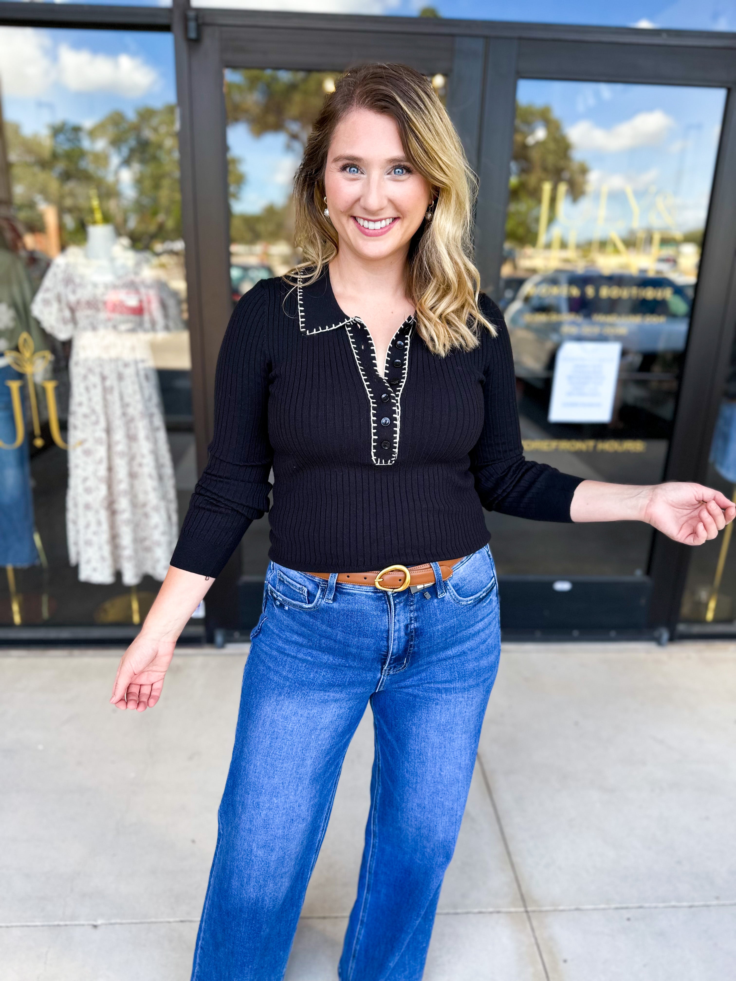Tailored Knit Long Sleeve - Black-230 Sweaters/Cardis-LISTICLE-July & June Women's Fashion Boutique Located in San Antonio, Texas